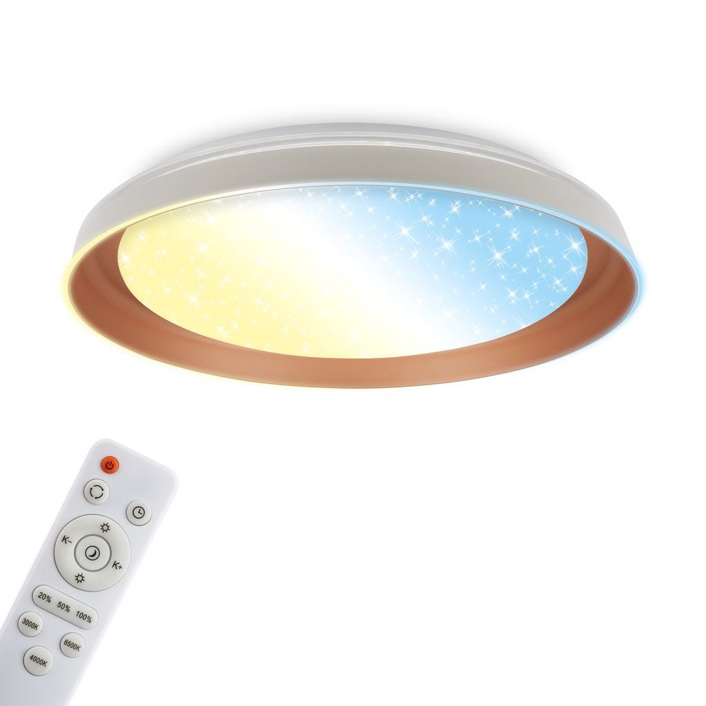 Briloner Leuchten LED Deckenleuchte LED Deckenlampe Fernbedienung Dimmbar CCT Sternenhimmel Dekorblende, LED fest integriert, 6500K - Kaltweiß, 4000K - Neutralweiß, 3000K - Warmweiß, CCT Farbtemperatursteuerung - Warmweiß / Neutralweiß / Kaltweiß, 5500-6500K - Tageslichtweiß, 43x8 cm, Wohnzimmer, Schlafzimmer, Flur, Küche