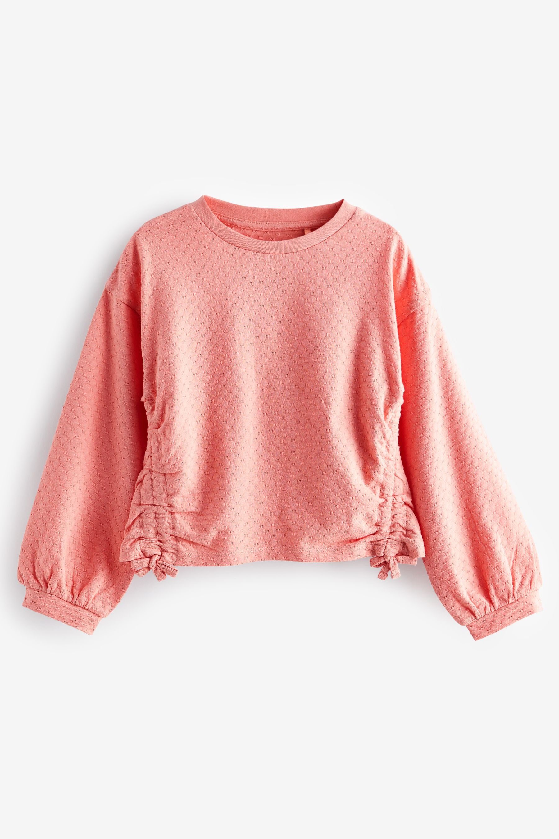 Next Langarmshirt Strukturiertes Top mit Seitenraffung (1-tlg) Pink