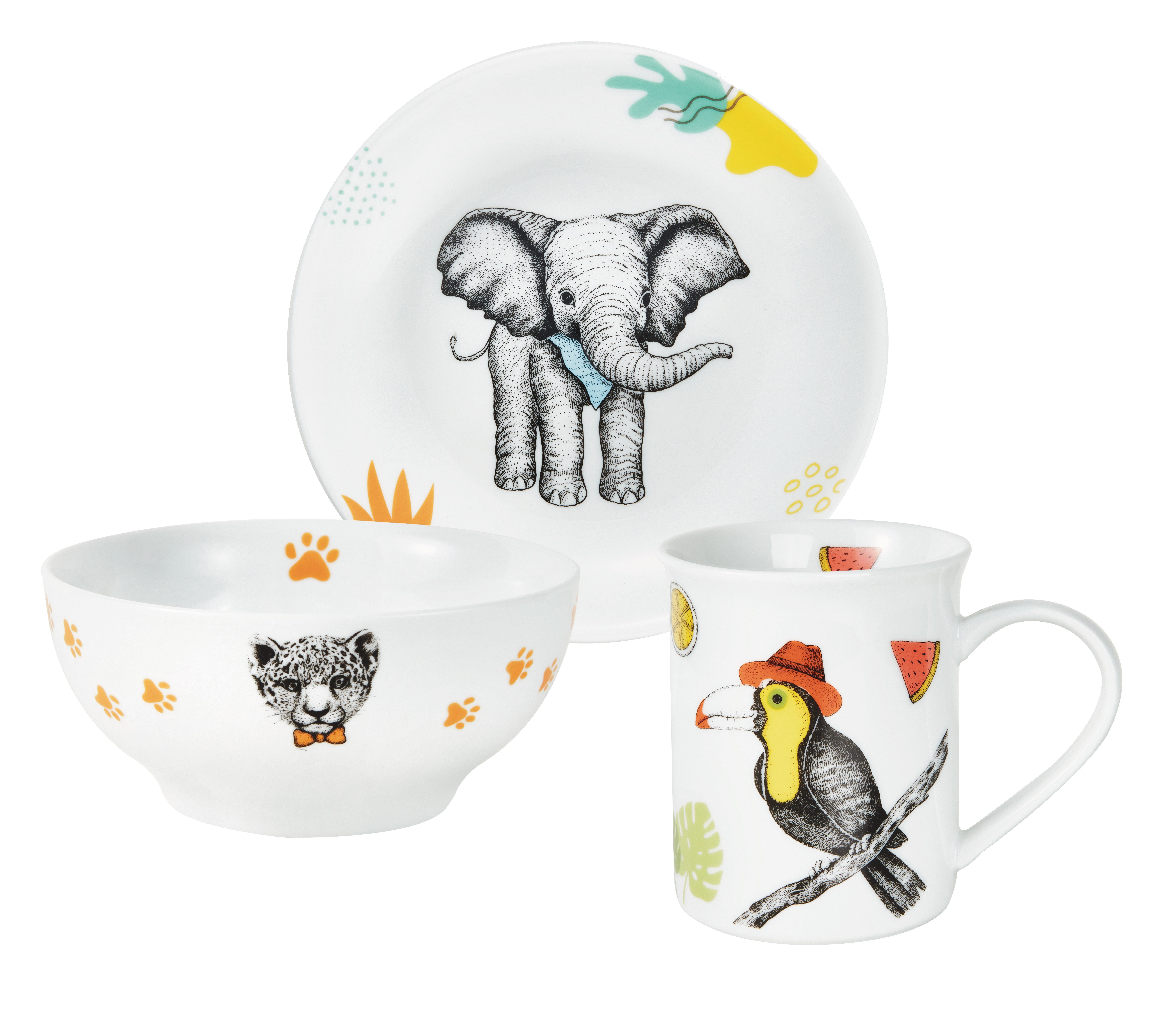 PURESIGNS Kindergeschirr-Set NATURA (7-tlg), 1 Personen, Edelstahl 18/10, Porzellan, Plastikfreier Essgenuss für die Kleinen – Bild 3 von 5