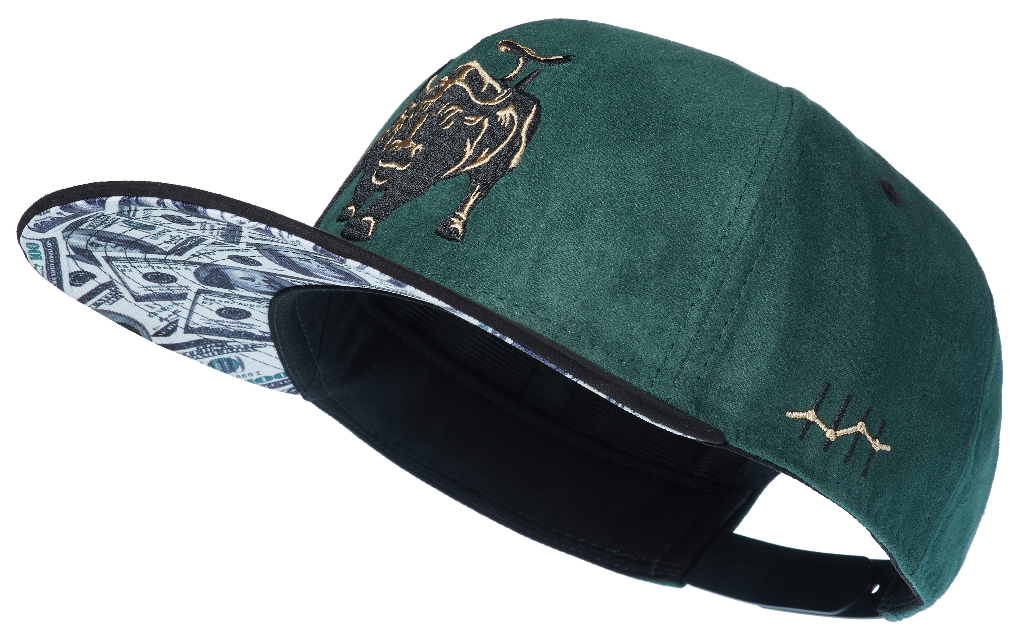 Cadency Snapback Cap Charging Bull Basecap mit geradem Schirm, Einheitsgröße, Unisex, Dunkelgrün
