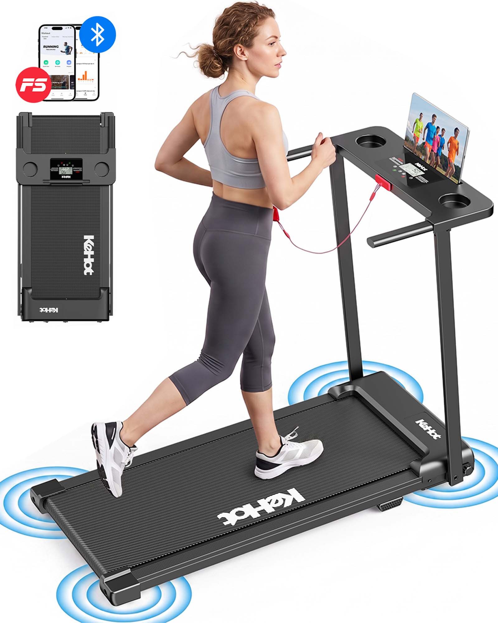 kehot Laufband Klappbares Laufband für Zuhause mit Bluetooth & App-Steuerung (Walking Pad bis 12 km/h, Leises Elektrisches Fitnessgerät mit LED-Display, 2,5 PS Heimtrainer mit Handlauf, Tablet-Halter & belastb:ar bis 136 kg), mit Toolkit und Schmiermittel