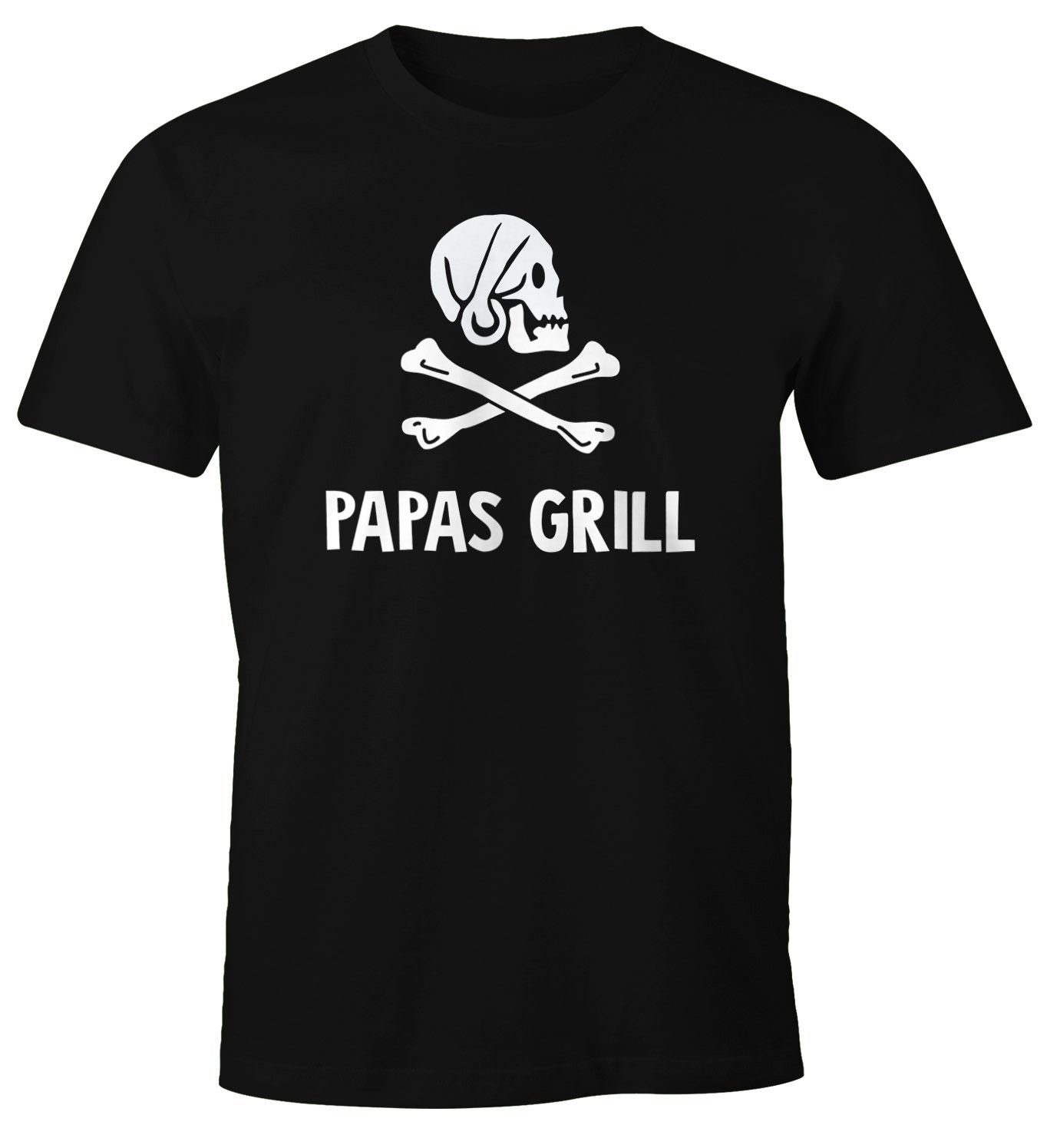 MoonWorks Print-Shirt Herren T-Shirt Aufdruck lustig Papa' s Grill Totenkopf Knochen Fun-Shirt Grill-Shirt BBQ Moonworks® mit Print