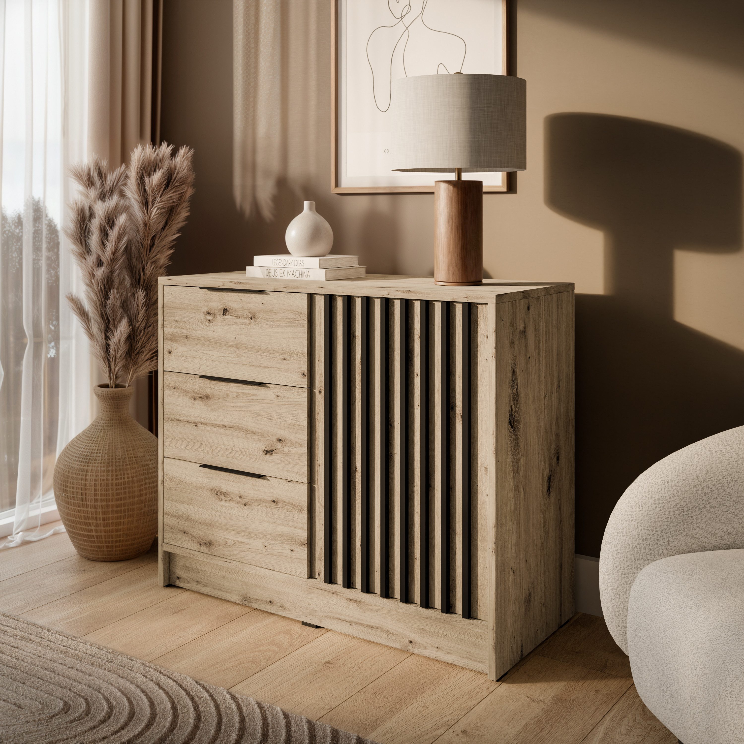 Lookway Kommode NELA 2D moderne Lamellenkommode mit Schubladen