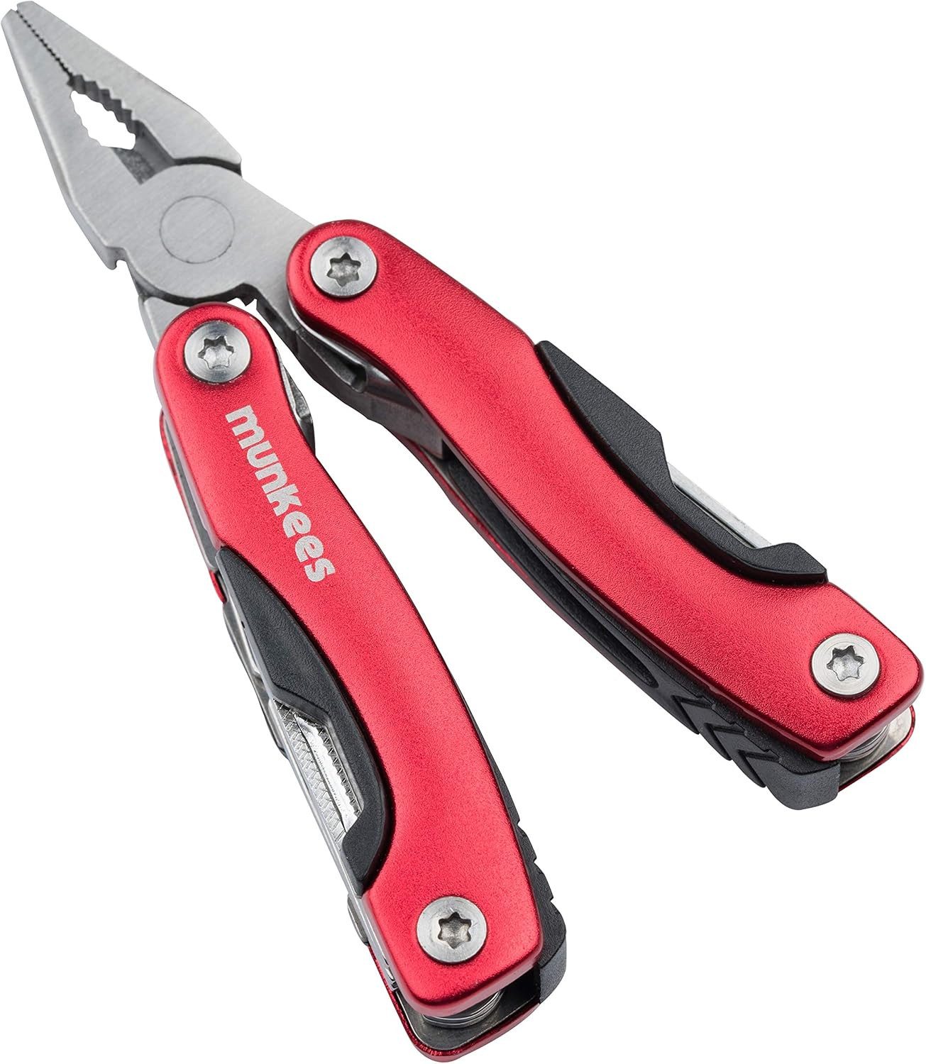 Munkees Multitool Kompaktes Werkzeug mit 7 Funktionen aus Edelstahl, rot, (1 St)