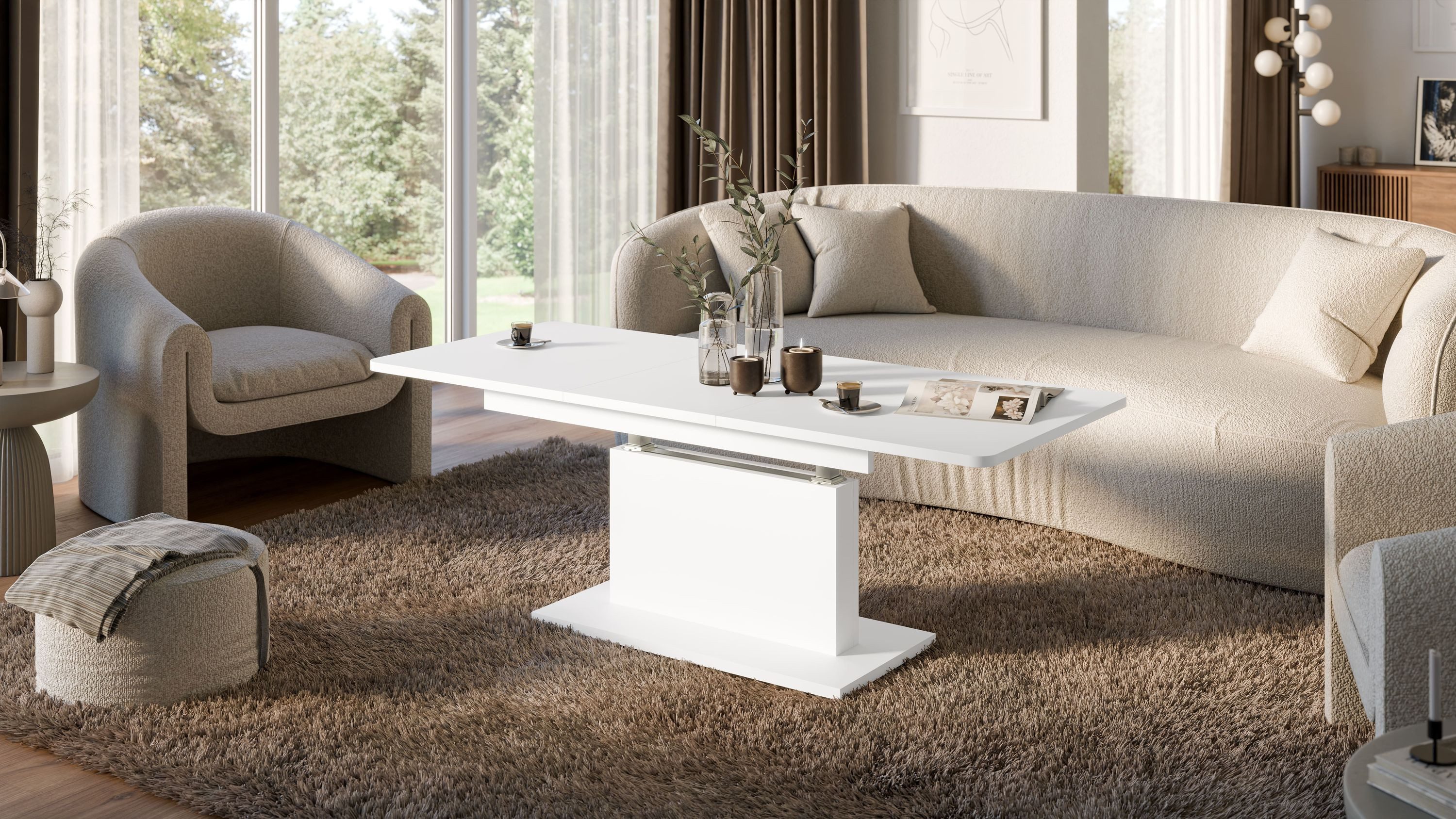 designimpex Couchtisch DC-1 Weiß matt stufenlos günstig online kaufen