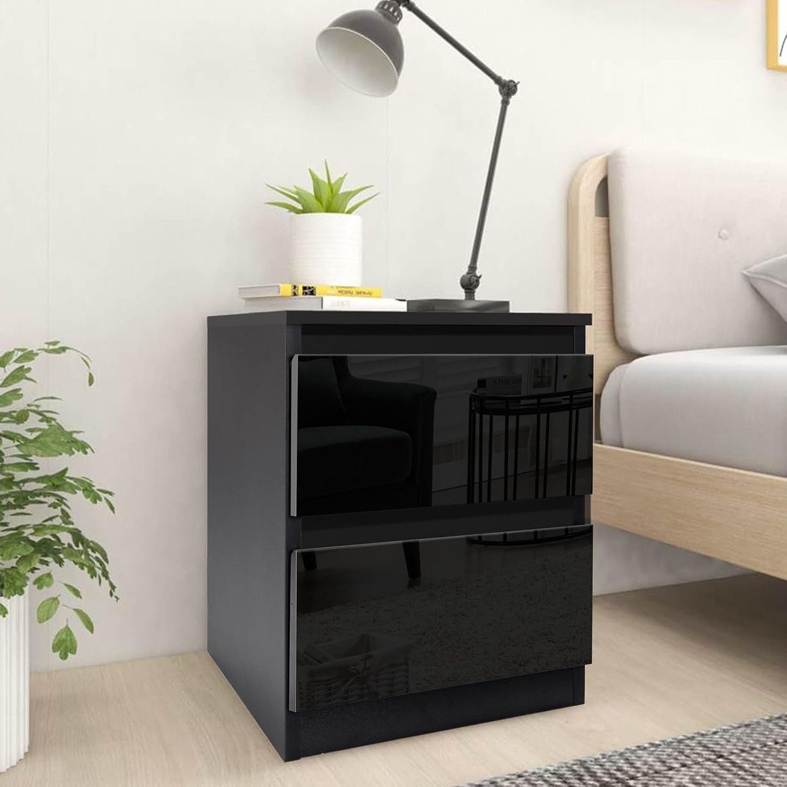 HTI-Living Nachtschrank Nachtschrank Kenji Hochglanz Schwarz günstig online kaufen