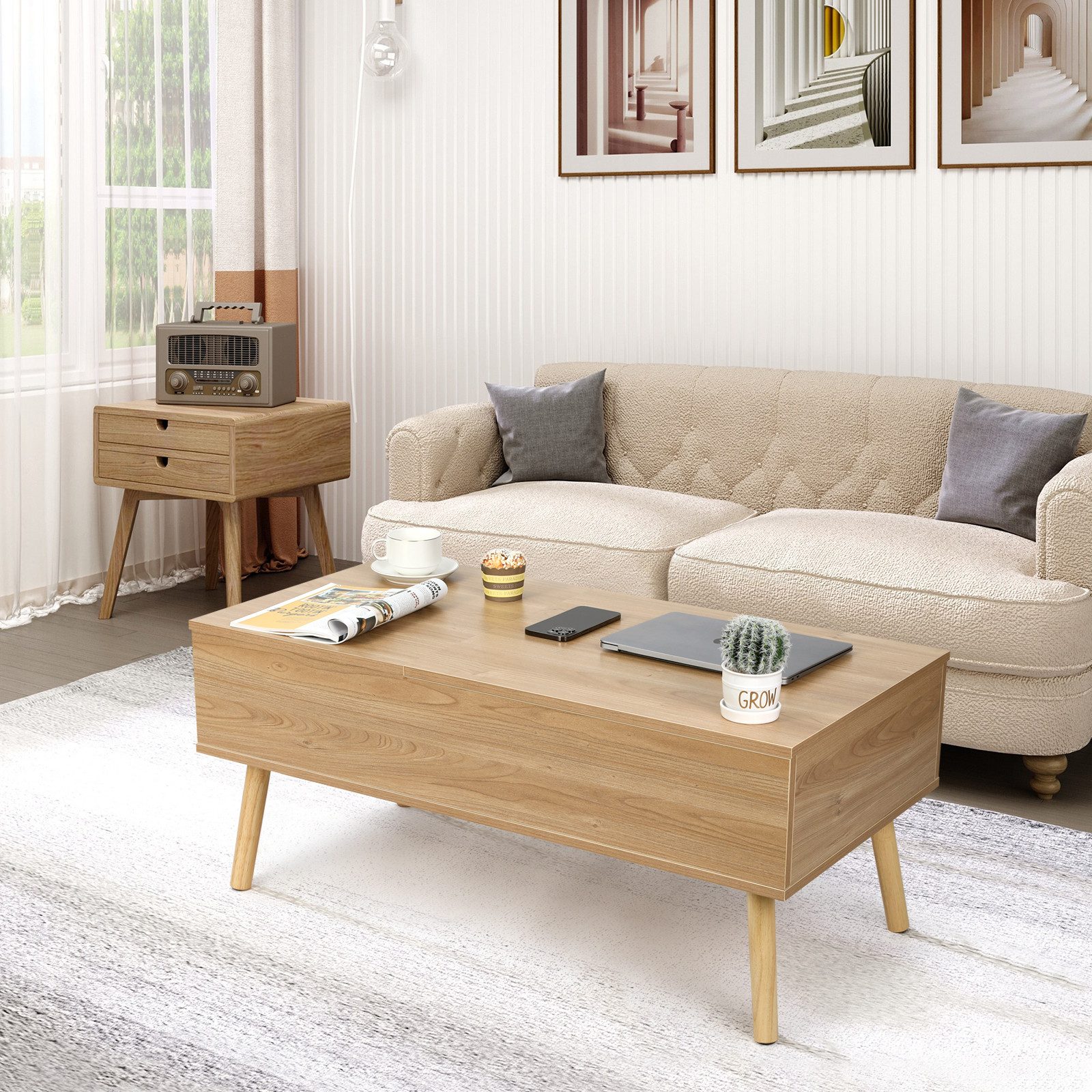 VOWNER Couchtisch Höhenverstellbarer, Wohnzimmertisch, Beistelltisch, Versenkbar, 100x50x42cm