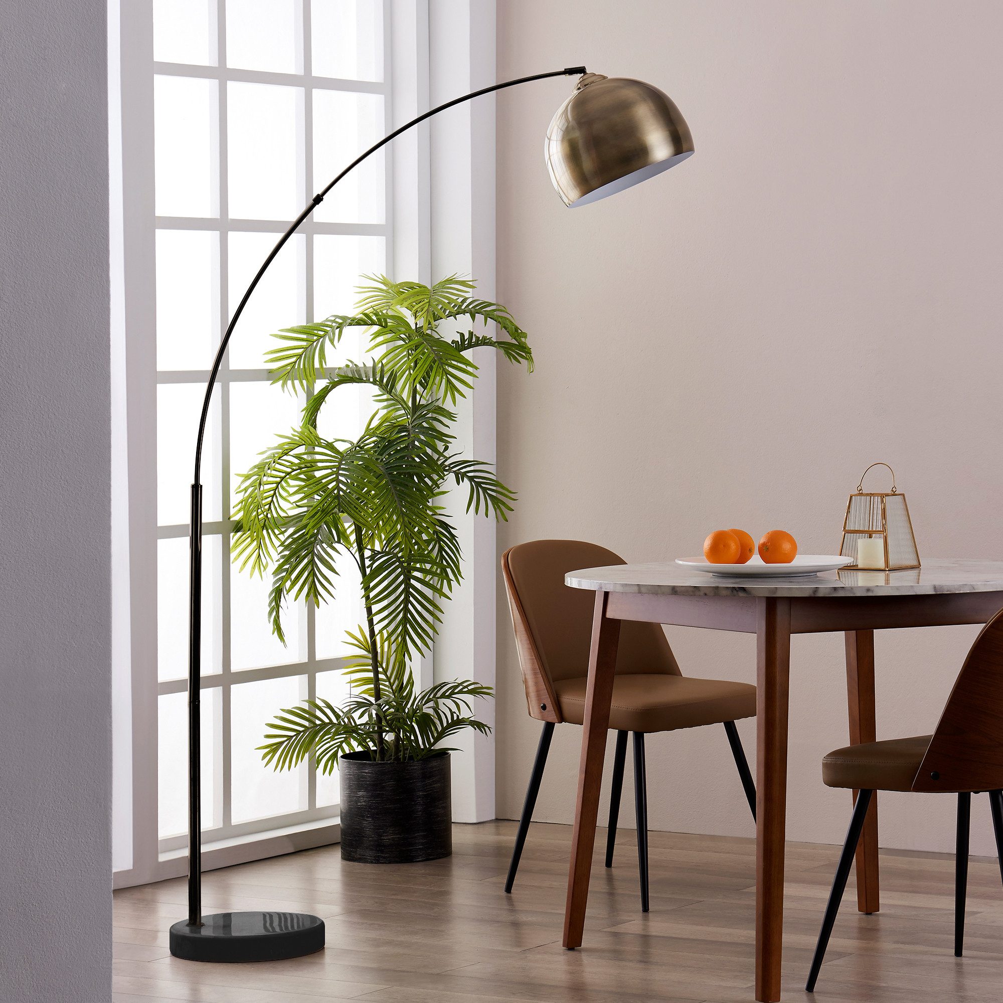 Teamson Home Bogenlampe Stehlampe Bogenleuchte aus Metall gelb 173x11x32 cm – Bild 3 von 5