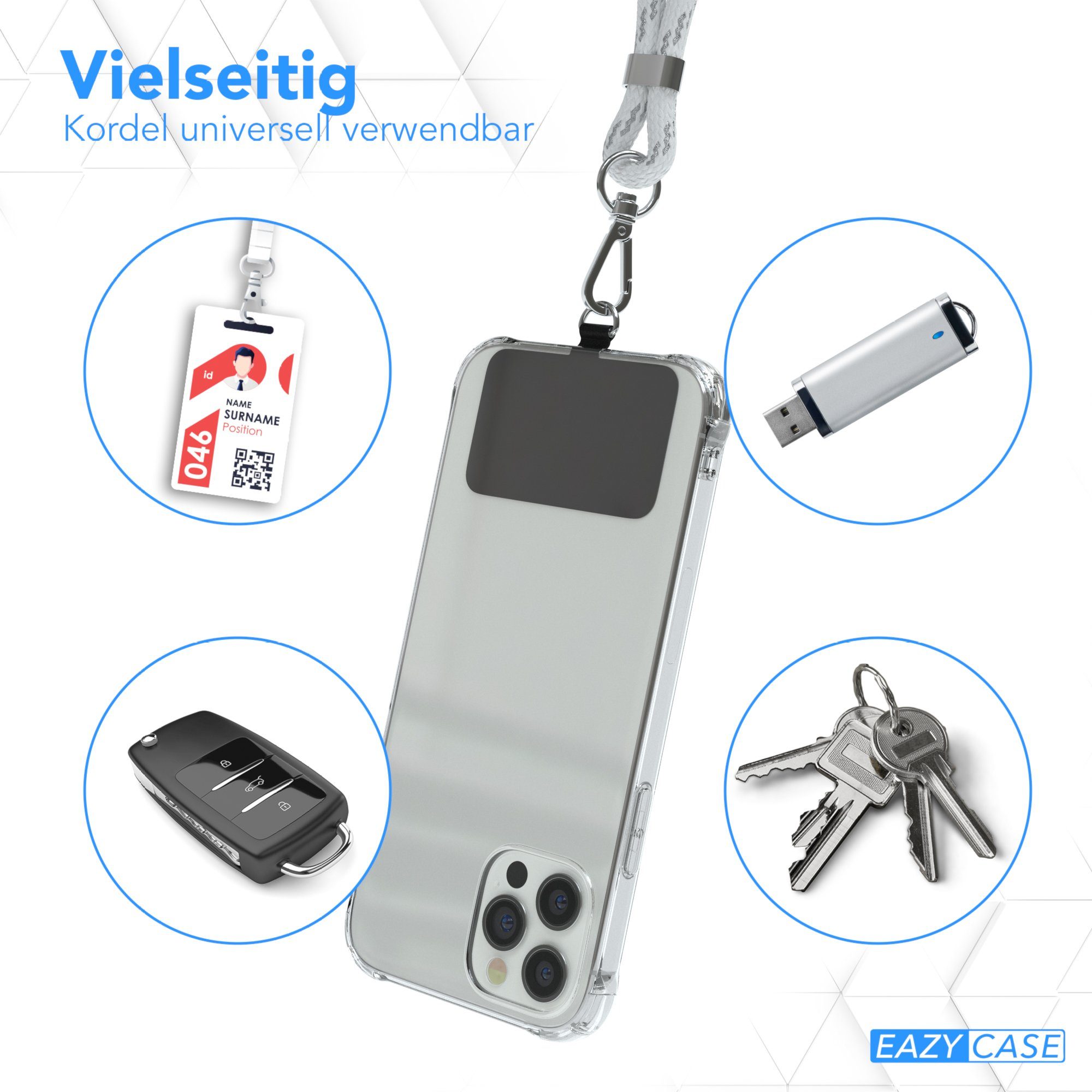 EAZY CASE Handykette Universal für jedes Smartphone zum Umhängen, Universale Handykette zum Umhängen für alle Case Modelle geeignet Weiß – Bild 3 von 5