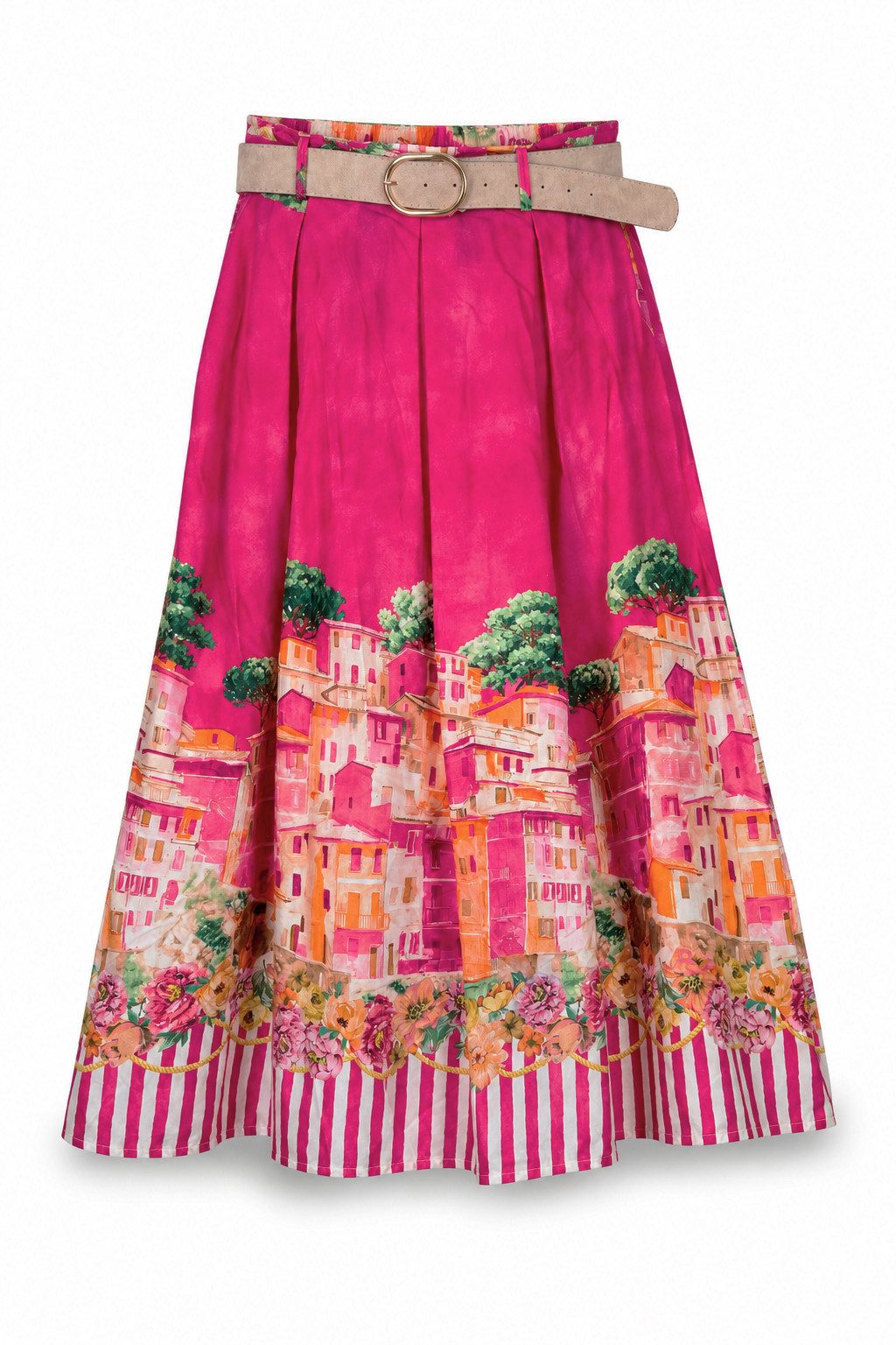 ITALY VIBES Maxirock - sommerlicher Printrock mit Gürtel - Rock Damen - ITALY VIBES - ONE SIZE - passend für Größen M - XL