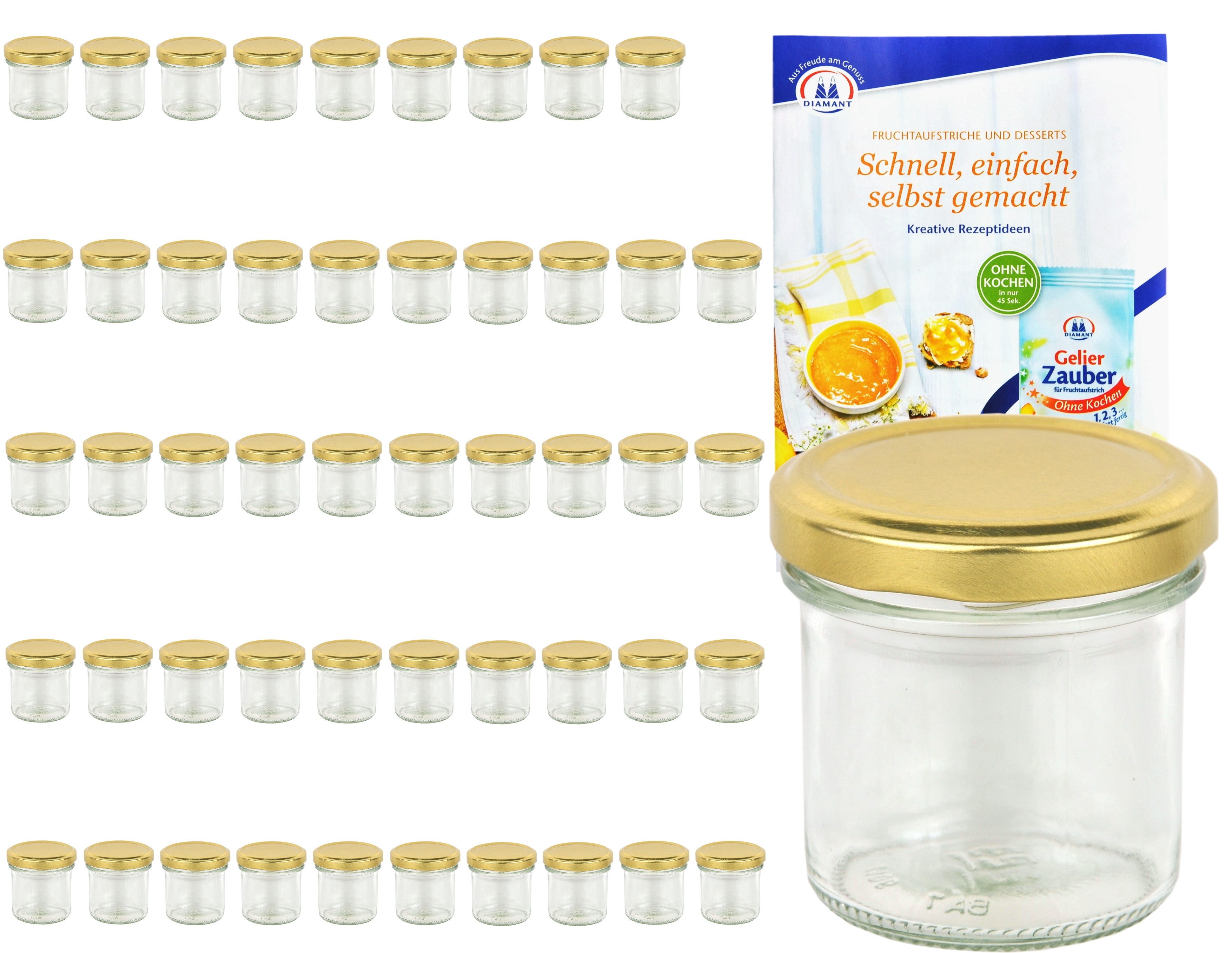 MamboCat Einmachglas 50er Set Sturzglas 167 ml To 66 goldener Deckel incl. Rezeptheft, Glas