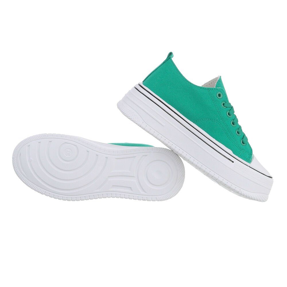 Sneaker Weiß Freizeit Low-Top Sneakers Grün, Ital-Design Flach Low Grün Damen in