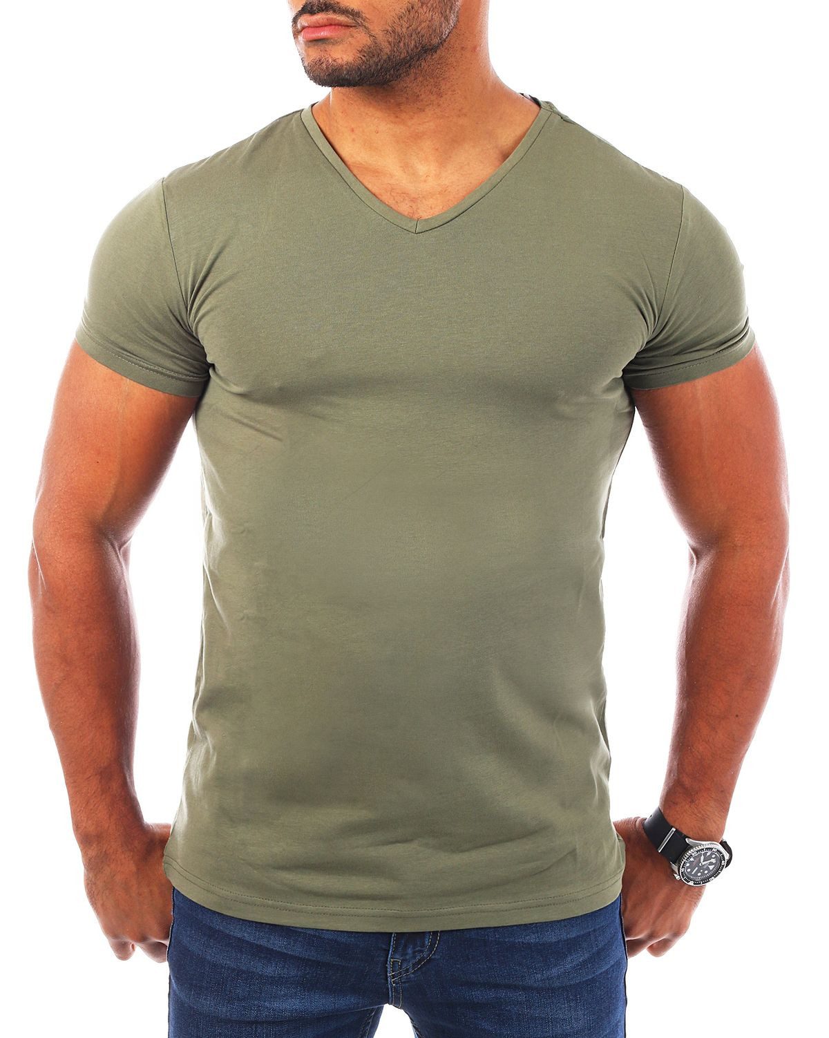 Young & Rich T-Shirt Herren Uni Basic V-neck V-Ausschnitt Unterziehshirt 1700 V-Ausschnitt unifarben kurzarm slim fit