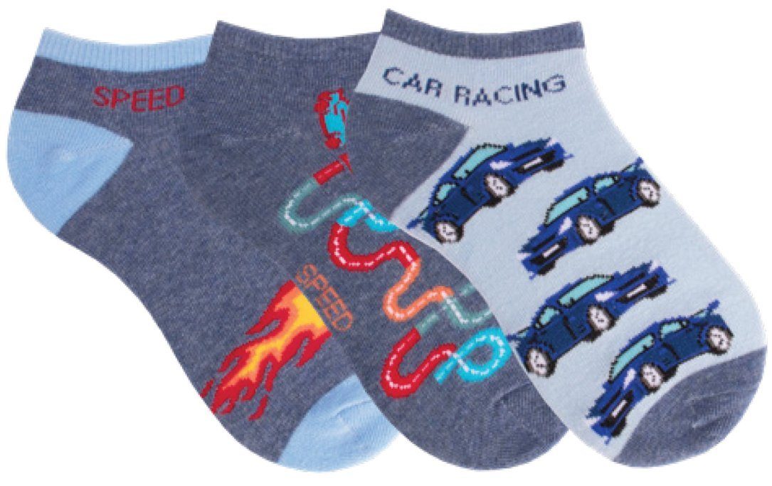 Mein Style Sneakersocken Sneakersocken Rennauto 3-er Bündel blau (3er  Bündel, 3-Paar, 3er Bündel)