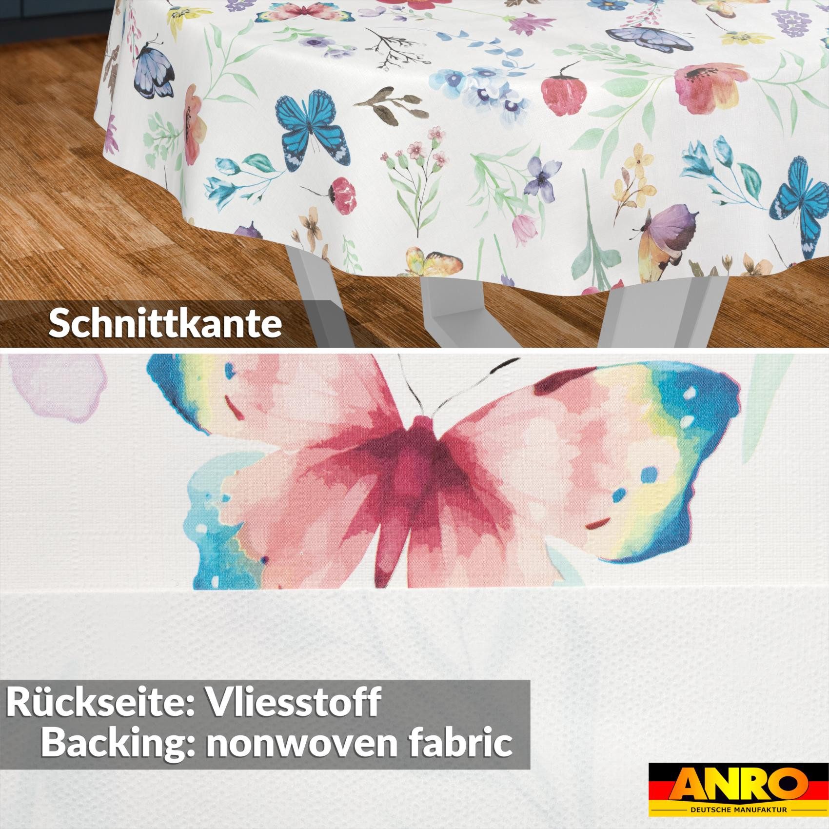 ANRO Tischdecke Schmetterlinge abwaschbar Wachstuch pflegeleicht wasserabweisend (Einzelstück 1-tlg), Schmutzabweisend Romantik Bunt Rund 100cm Gartentischdecke