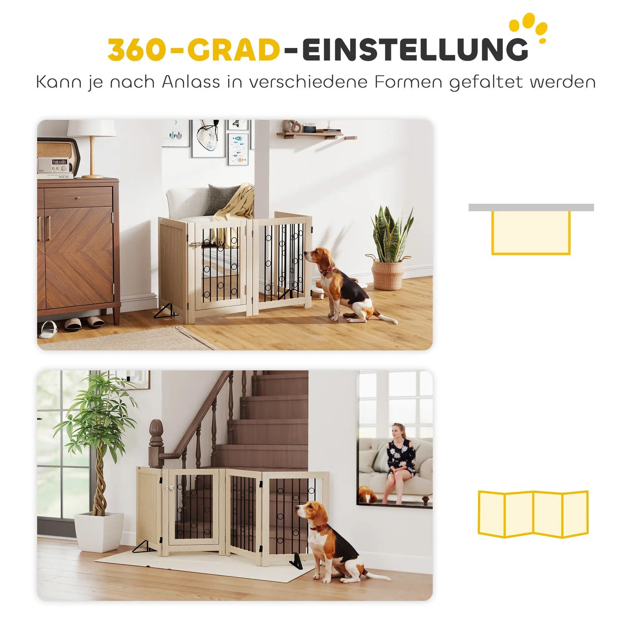 BlingBin Tierabsperrgitter Freistehendes Schutzgitter, Faltbares Hundegitter mit 2 Stützfüßen, HxB: 70 x 205 cm, Abschließbarer Tür, Haustiergitter für Kamin, Tür