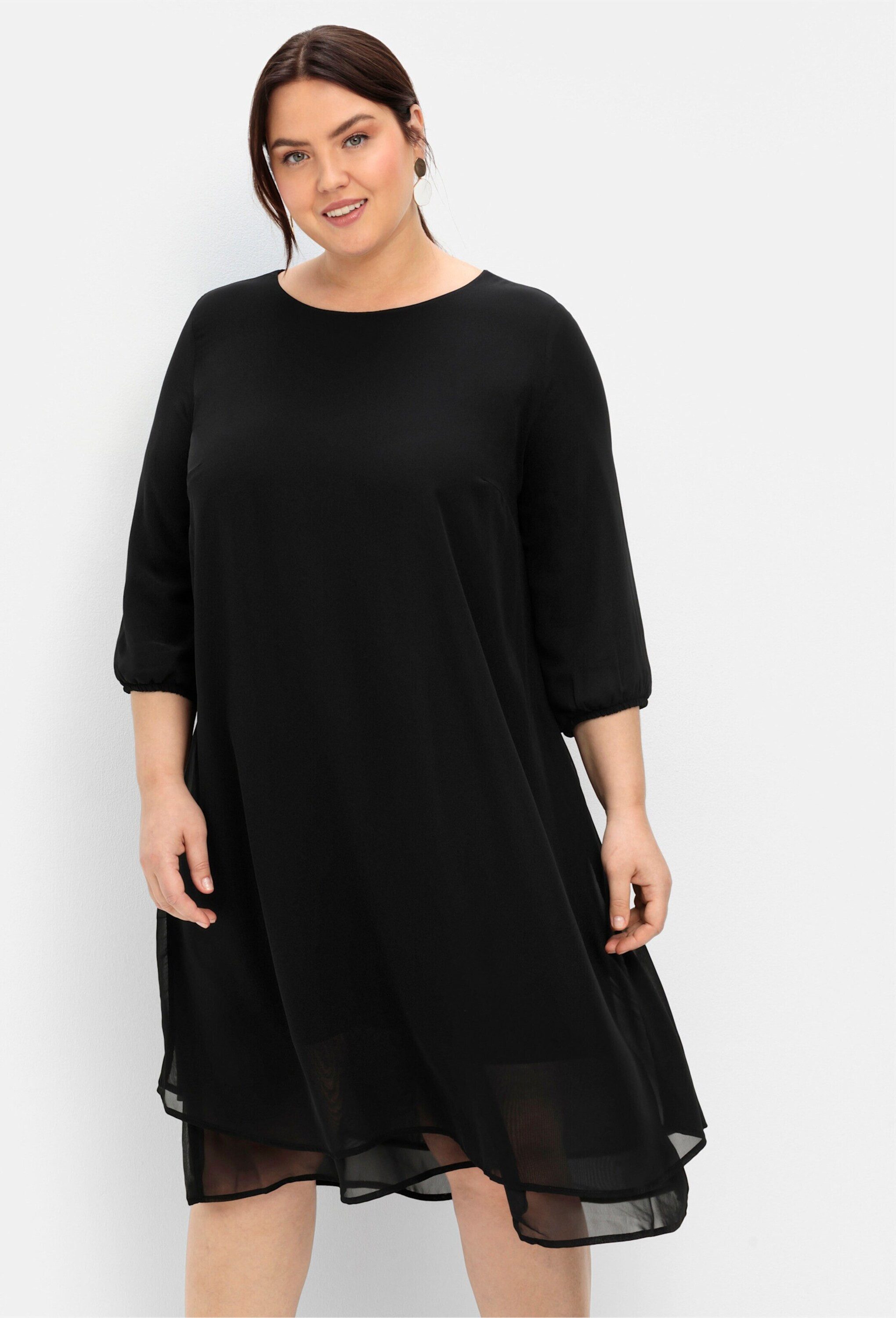 Sheego Etuikleid Chiffonkleid 3/4-Arm in Lagen-Optik – Bild 4 von 5