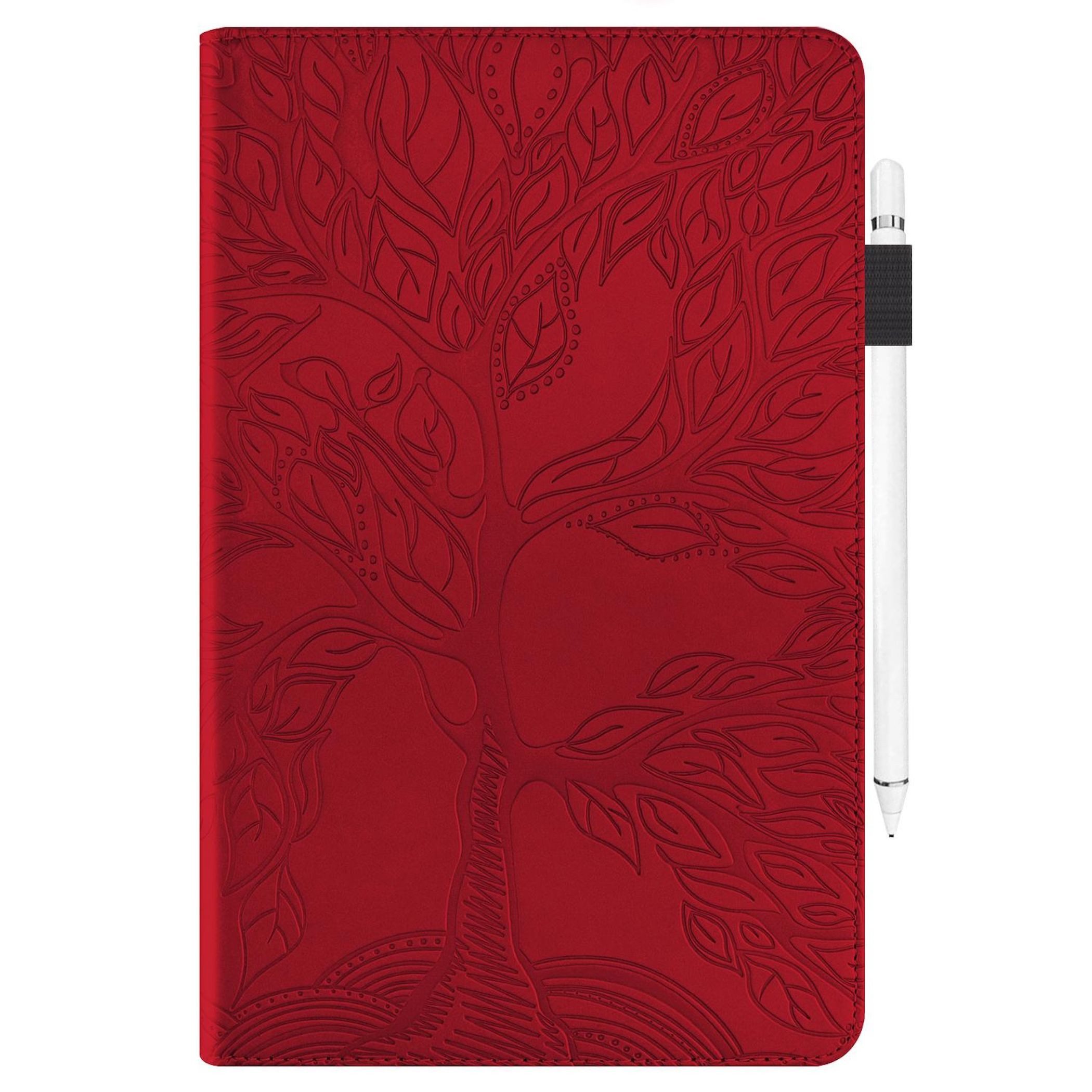 Wigento Tablet-Hülle Für Samsung Galaxy Tab S10 FE Plus Kunstleder Baum Design Tasche Rot, Baum Design Hülle mit Standfunktion und Kratzschutz