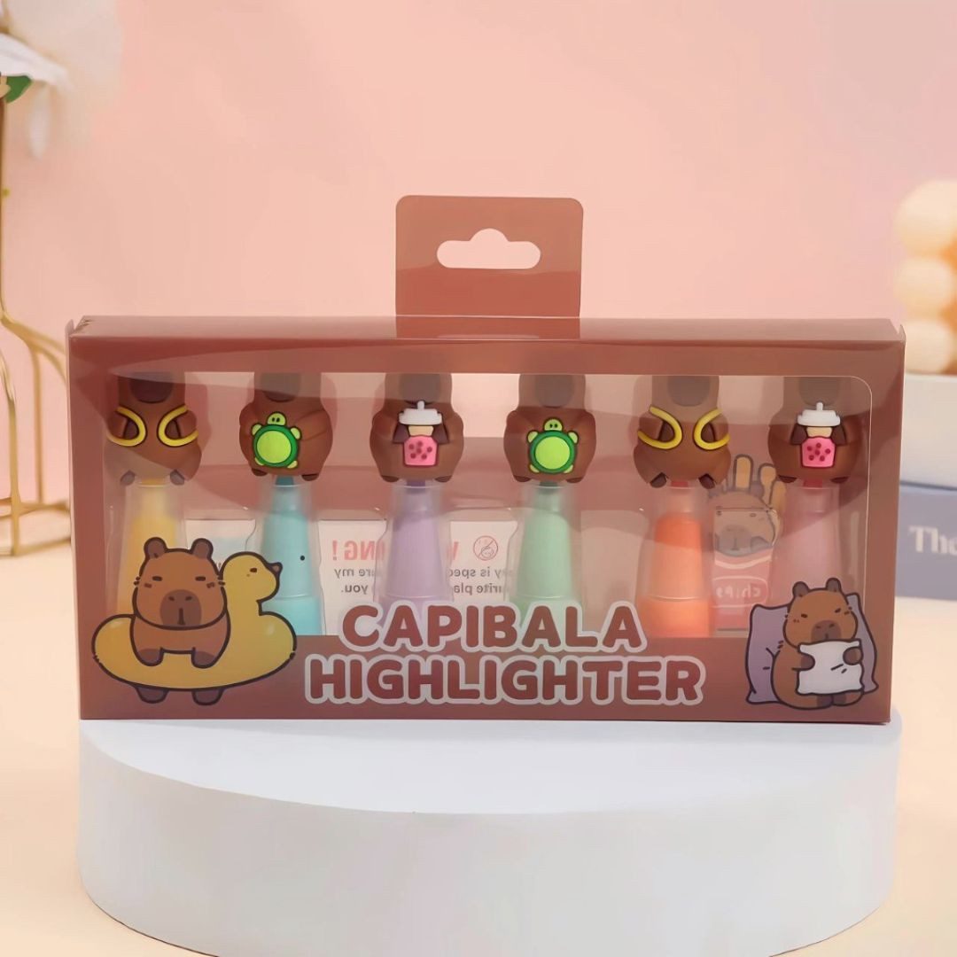 suebidou Marker Witzige Textmarker im Capybara Stil 6-Stk-Set, nachhaltig, kreativ