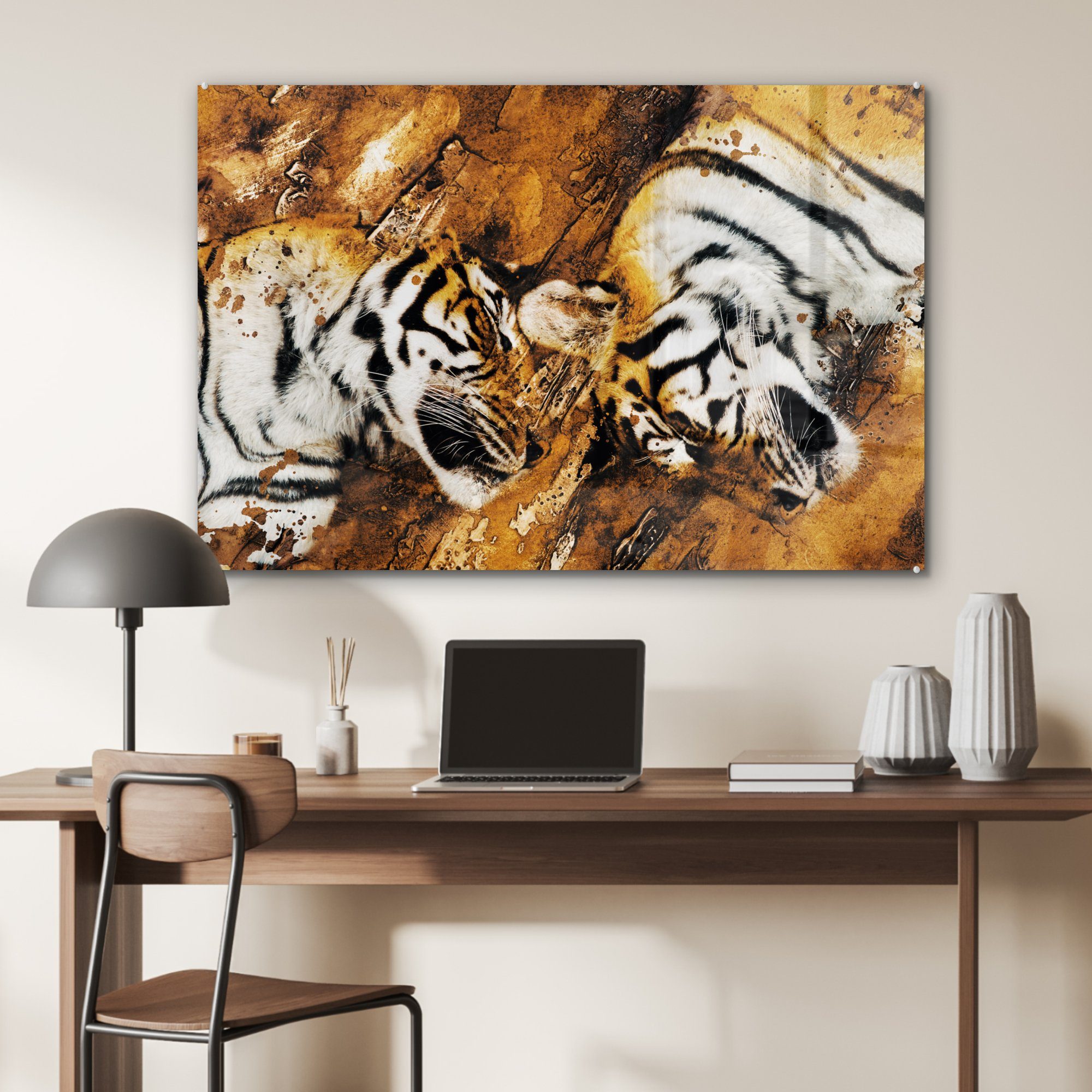 Tiger & Natur, - Wohnzimmer - (1 St), Acrylglasbild Schlafzimmer Baum MuchoWow Acrylglasbilder