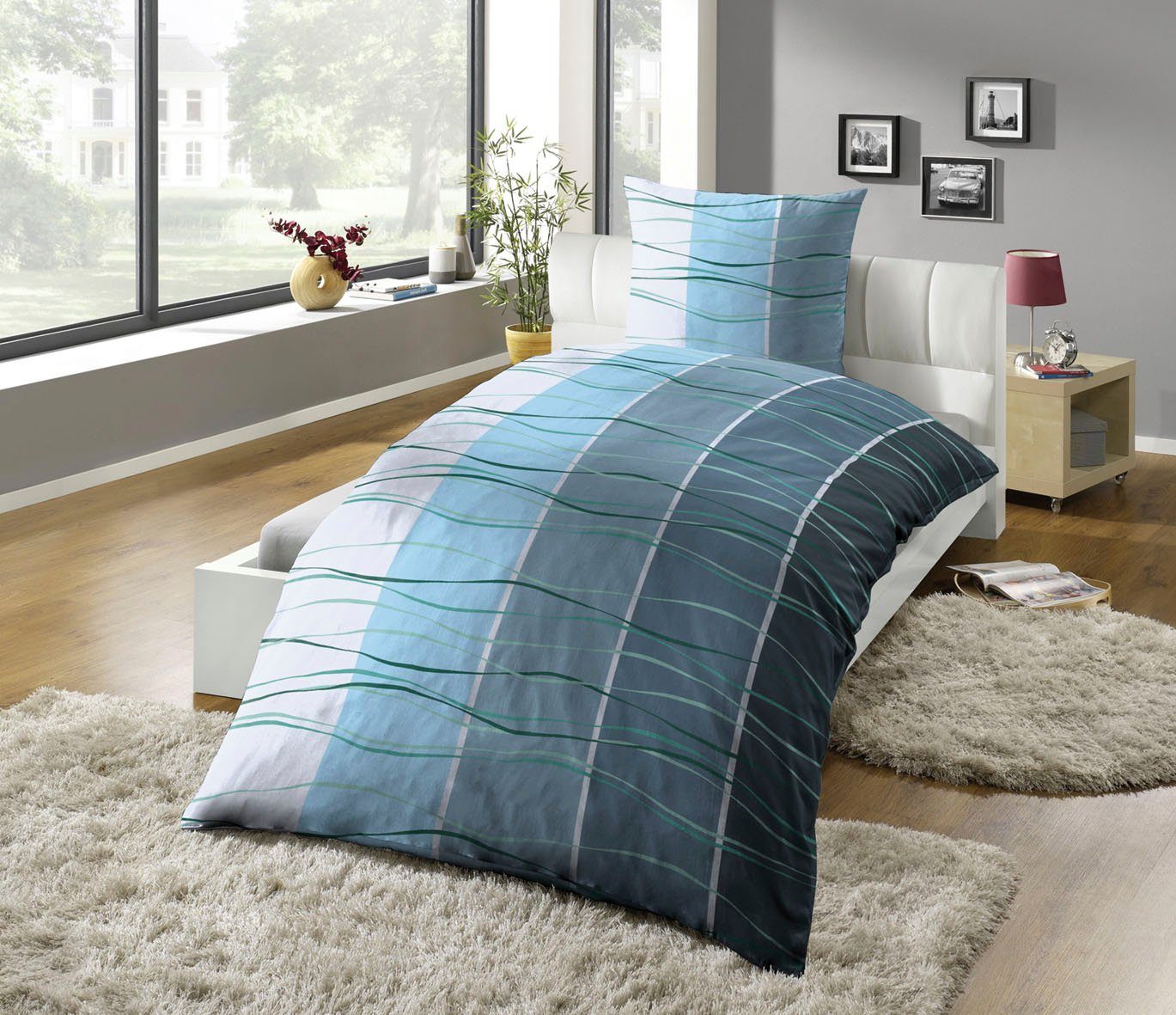 KiNZLER Bettwäsche Bedruckte Poly-Cotton Bettwäsche "Ocean", Polycotton, 2 teilig, pflegeleicht