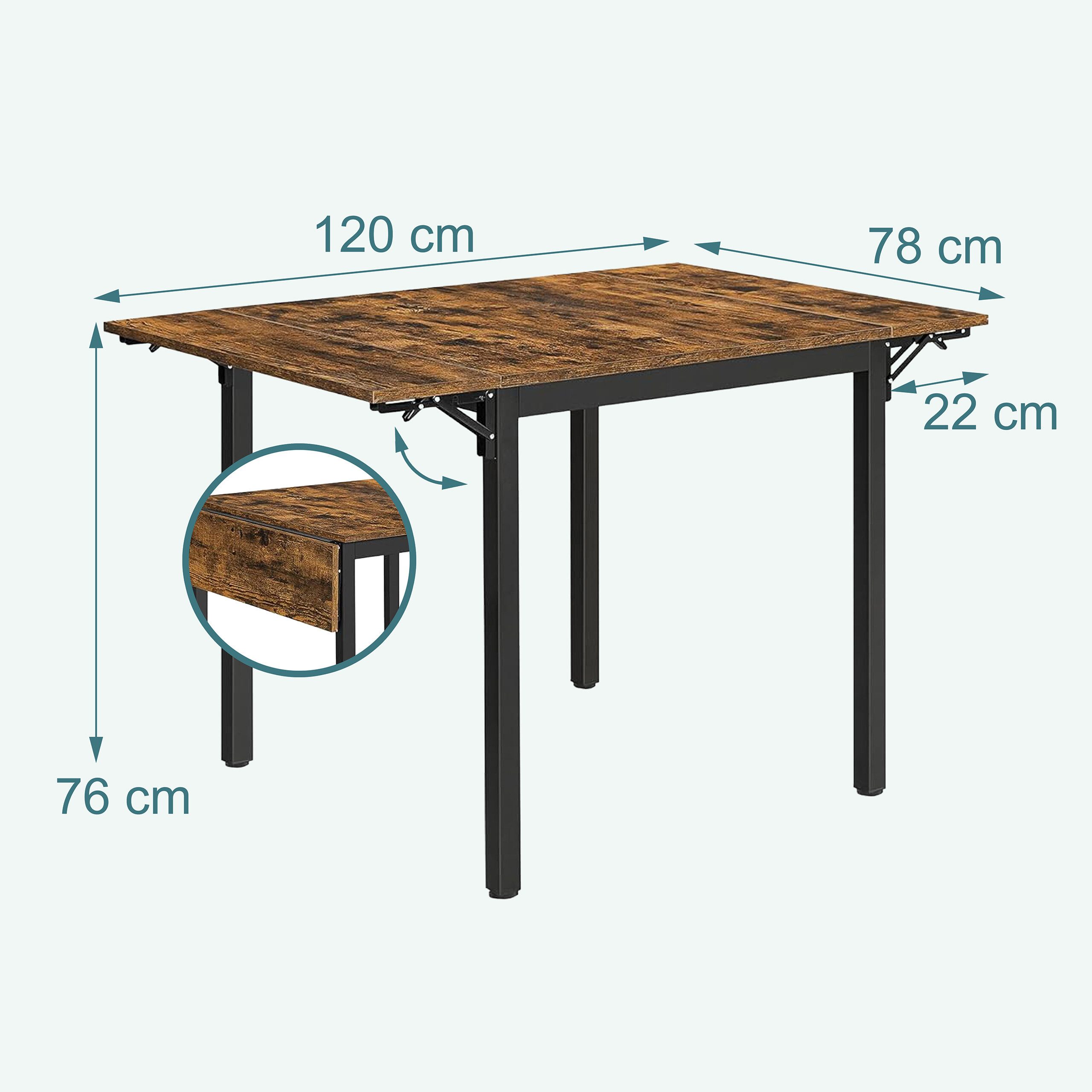 relaxdays Klapptisch Esstisch klappbar 2 bis 4 Personen (1-St), Vintagebraun – Bild 4 von 5