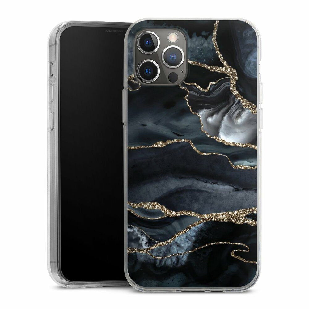 DeinDesign Handyhülle Glitzer Look Marmor Trends Dark marble gold Glitter look, Apple iPhone 12 Pro Silikon Hülle Bumper Case Handy Schutzhülle