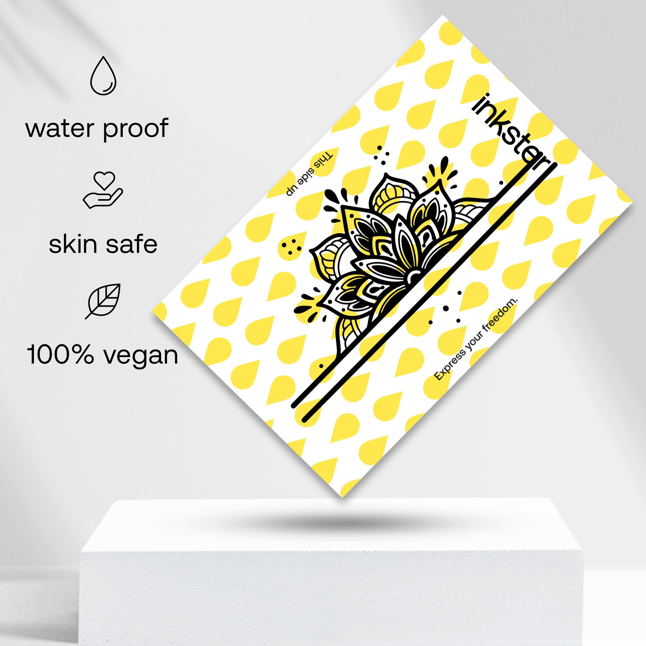 Inkster Schmuck-Tattoo Mandala Ring Tattoo, Vegane & EU-Kosmetikzertifizierte Farbe, wasserfestes temporäres Tattoo, 2 Wochen Halt