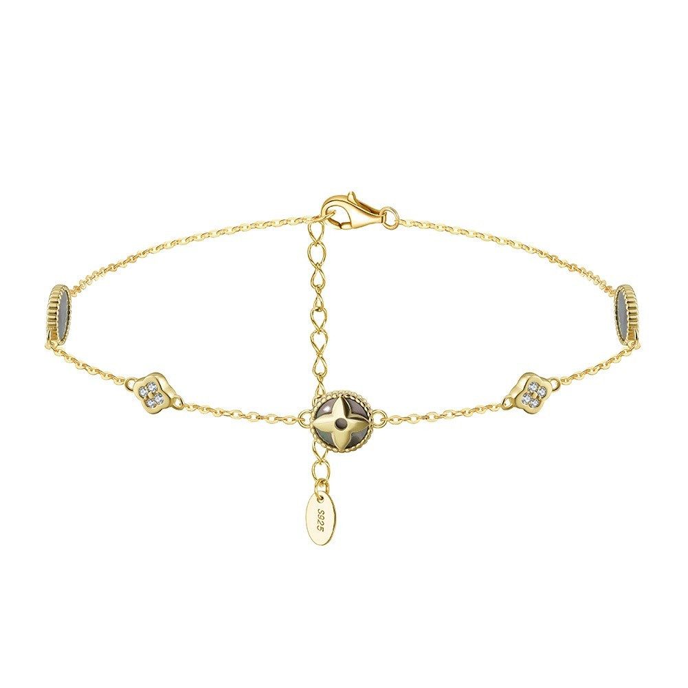 Fußkette zarte Fußkette mit Muschel Kleeblatt 925 Sterling Silber