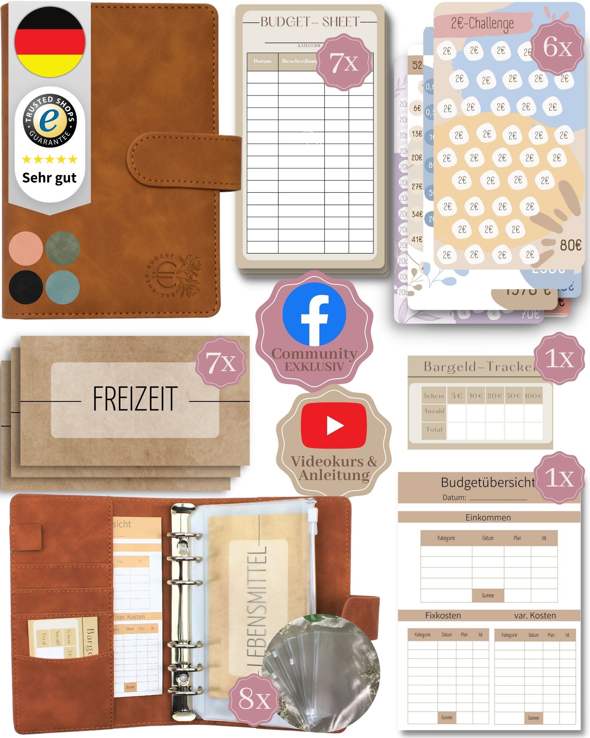 BeginnerBudget Ringbuchmappe Budgetplaner Starter-Set Sparbuch zum Geld Sparen + Spar-Challenges, Sparen mit Umschlagmethode + Anleitung - Ringbuch - Binder A6