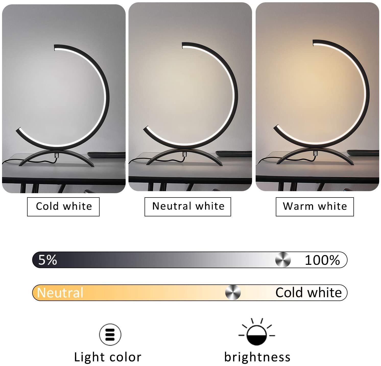 modern Kabel, dimmbar, fest Nachttischlampe integriert, Halbkreisform LED mit Lesenlampe ZMH LED warmweiß-kaltweiß 3M