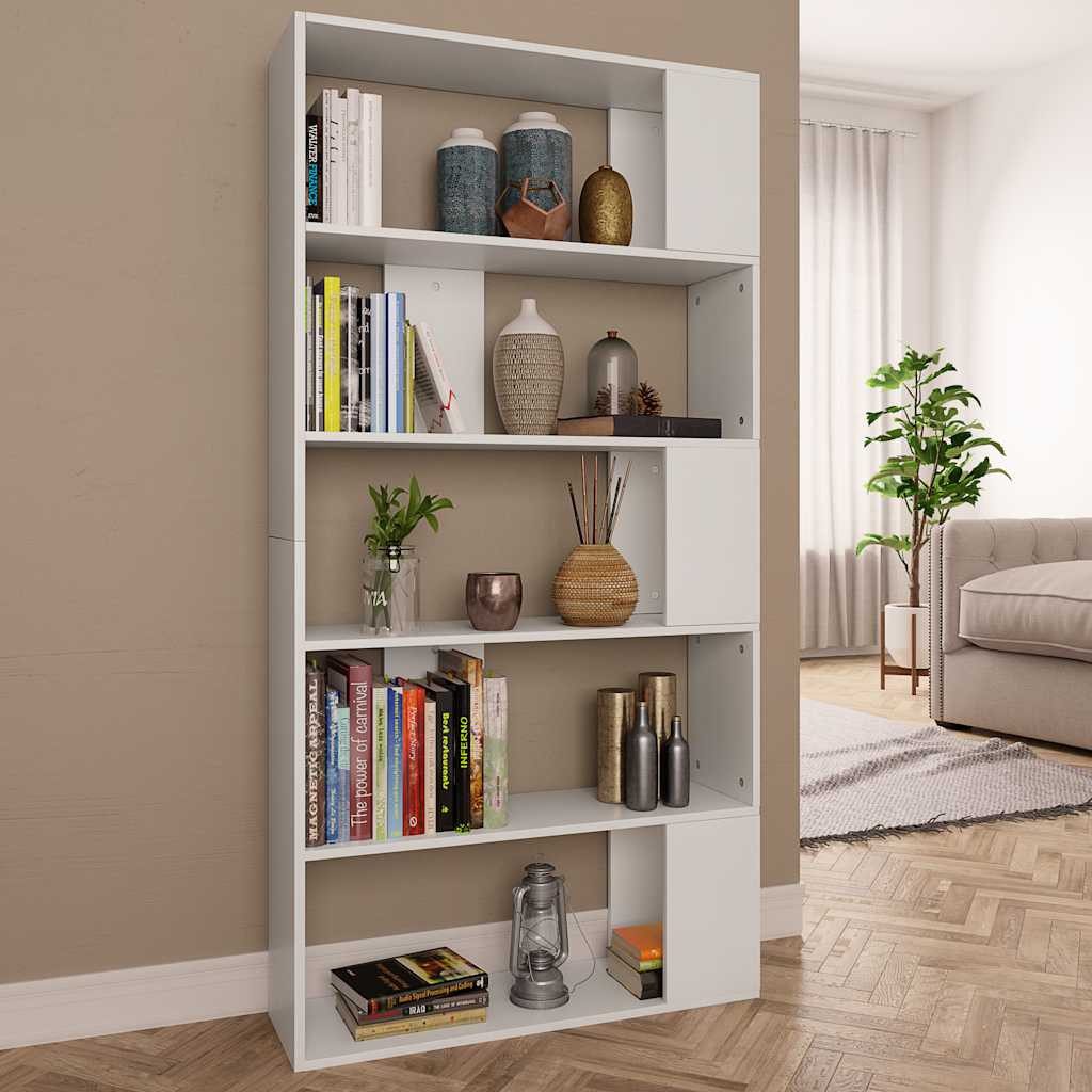furnicato Bücherregal Weiß 80 x 24 x 159 cm aus Holzwerkstoff, 1-tlg., Stauraum-Regal mit 5 Fächern, nutzbar als Raumteiler für den Flur