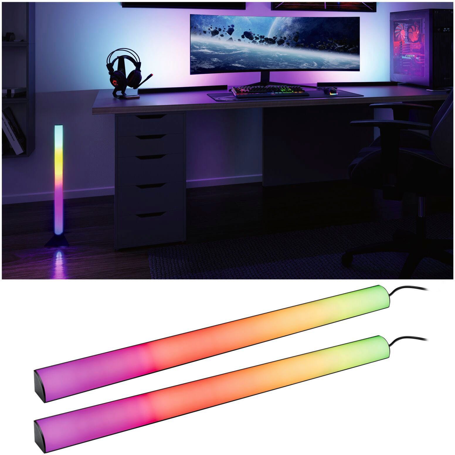 30x30mm Set Rainbow Paulmann RGB EntertainLED LED-Streifen 2x48lm, inkl. Fernbedienung 2-flammig, 2er 2x1W Lightbar und Netzteil USB-Steckeradapter, Dynamic