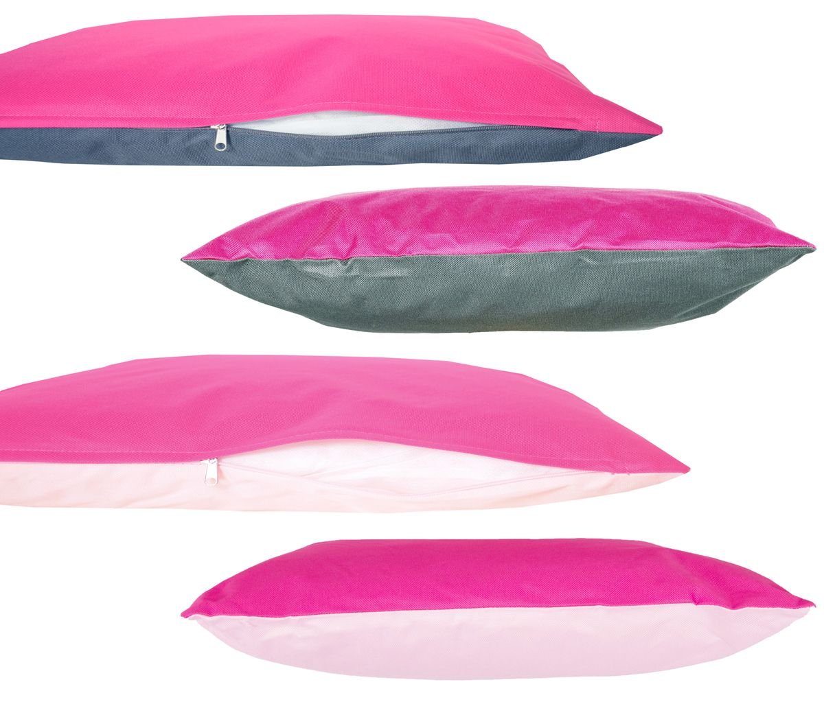 Innen Robust, mit Füllung, inkl. JACK & geeignet Strapazierfähig, Outdoor JACK 45x45cm 4x 2-farbiges Kissen Pink-Rosa Außen Lounge Anthrazit-Pink Dekokissen Lotus-Effekt, / für Wende
