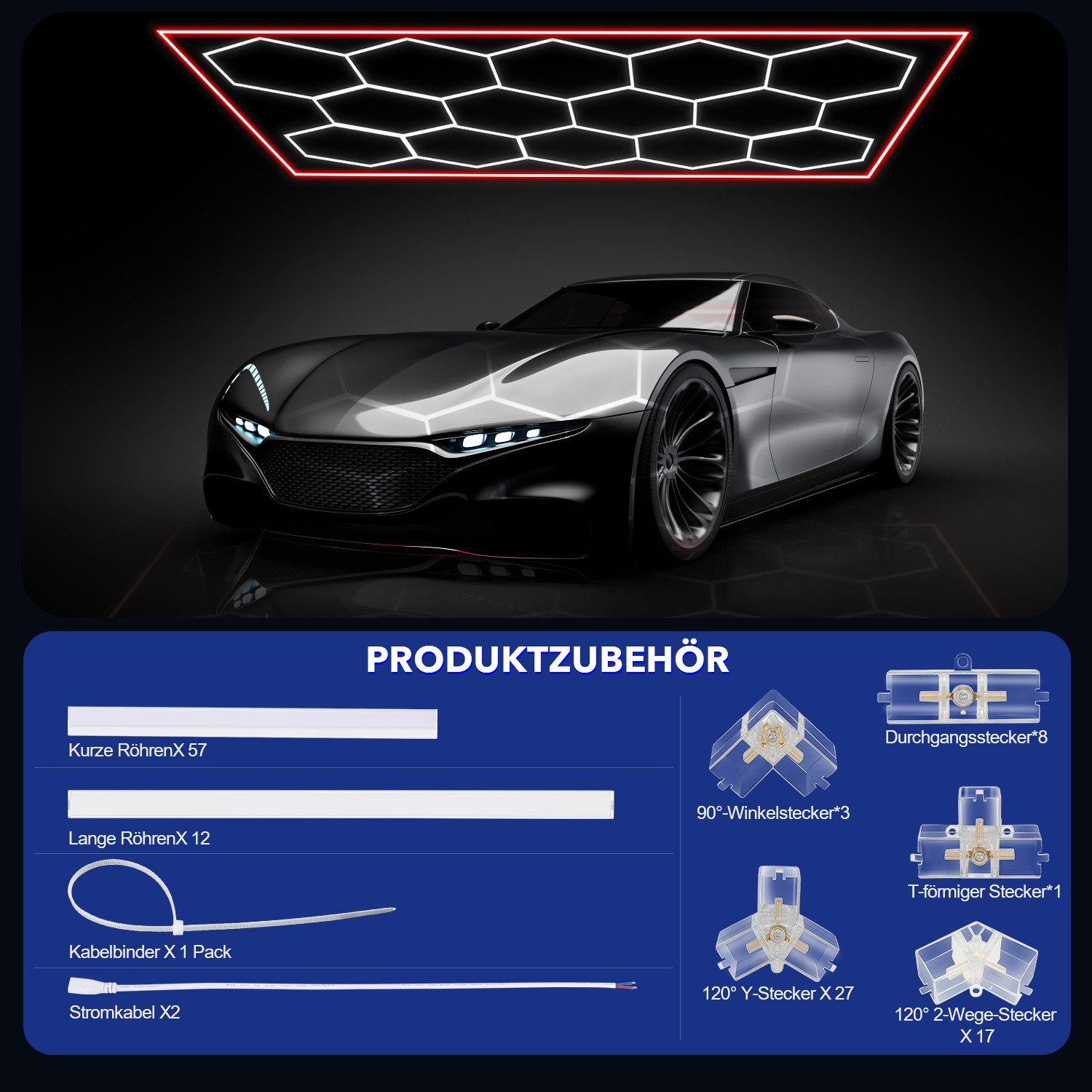 oyajia LED Dekolicht 14er-Pack Hexagon LED Garagenleuchte, Rahmen/Blau, LED Garage Light, Kaltweiß+Blau, DIY LED Dekolicht für Garage Studio Friseursalons Auto- – Bild 5 von 5