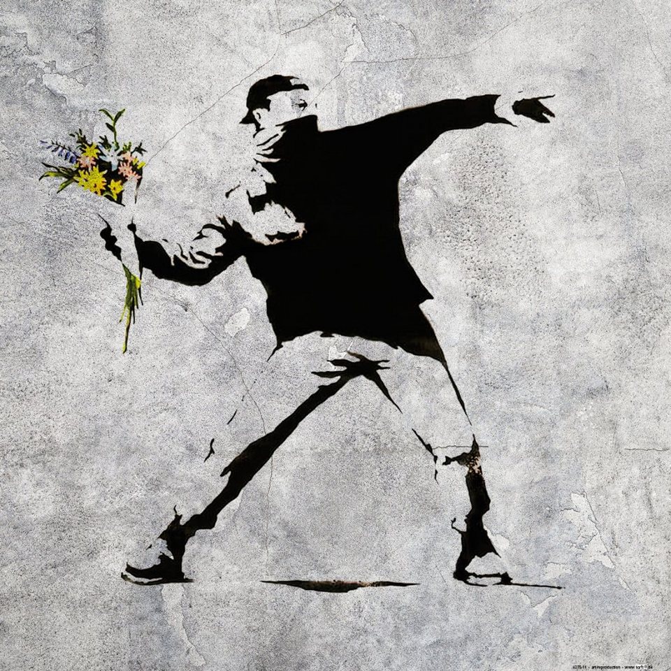 1art1 Kunstdruck Banksy - Der Blumenwerfer, Graffiti Streetart