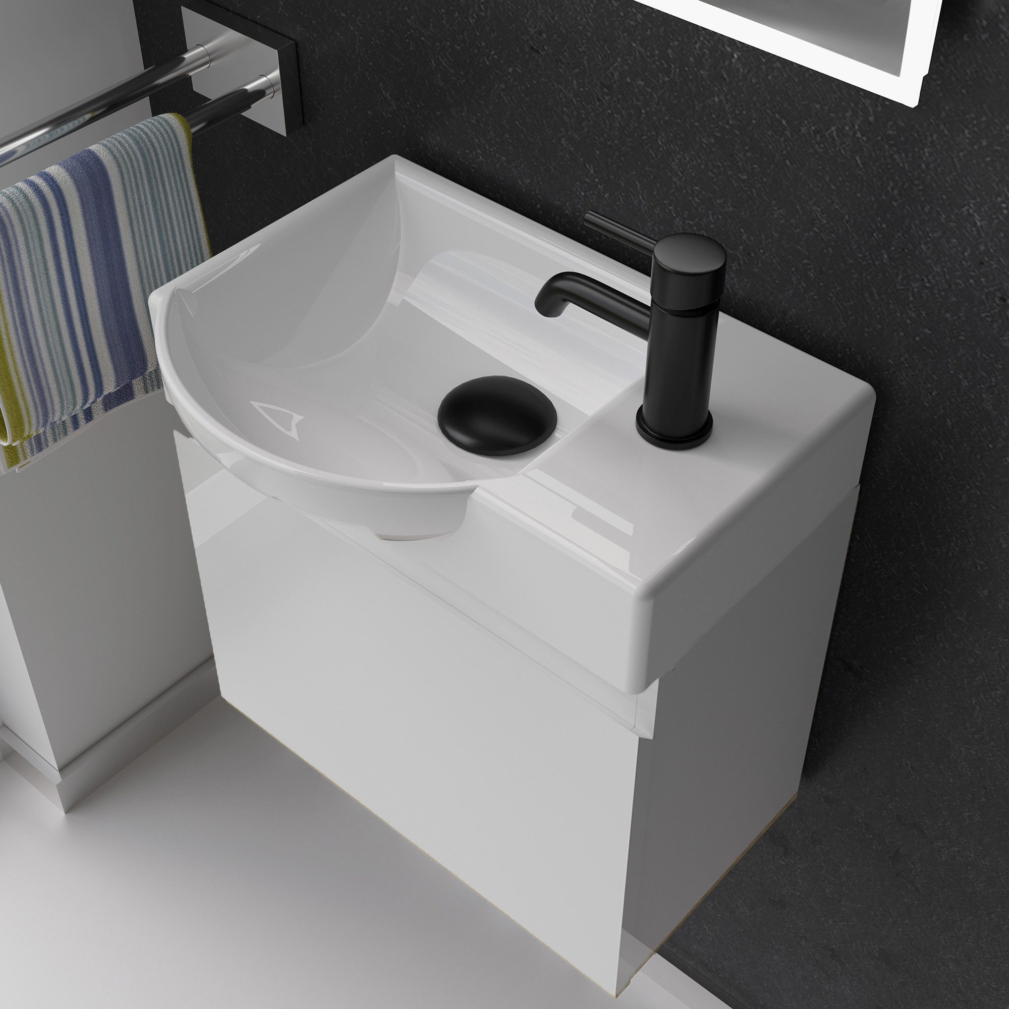 Alpenberger Badmöbel-Set - Gäste WC Waschbecken mit Unterschrank 45 cm Breit, (Badschrank 2-tlg., Waschtisch hängend), Waschbeckenunterschrank mit Softclose - W – Bild 3 von 5