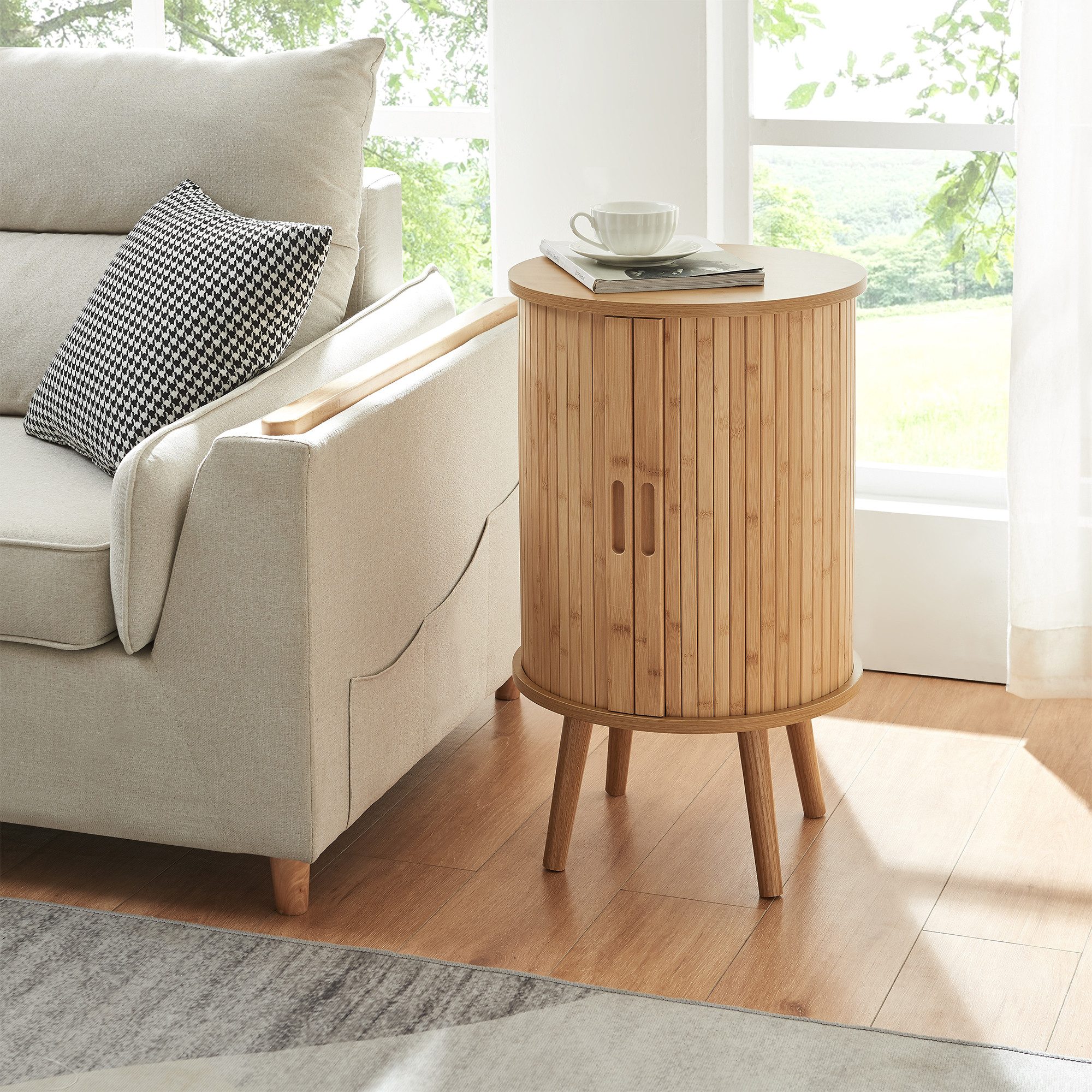 en.casa Nachttisch, »Nordkapp« mit 2 Türen 65 x 40 cm Bambus