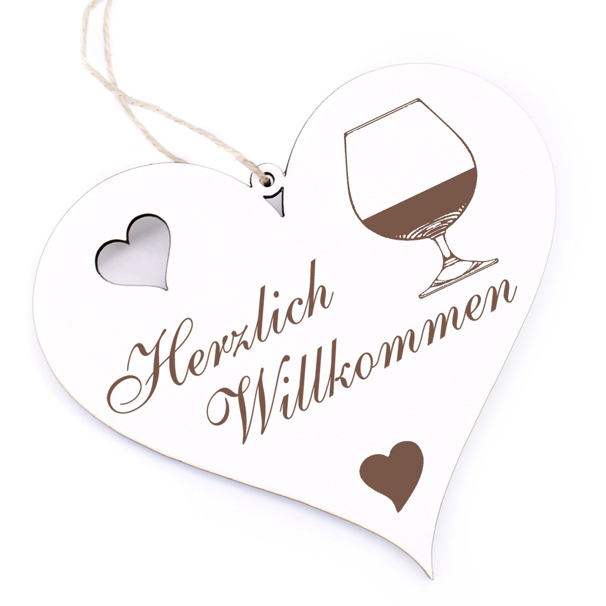 Dekolando Hängedekoration Herzlich Willkommen - Weinglas - 13x12cm
