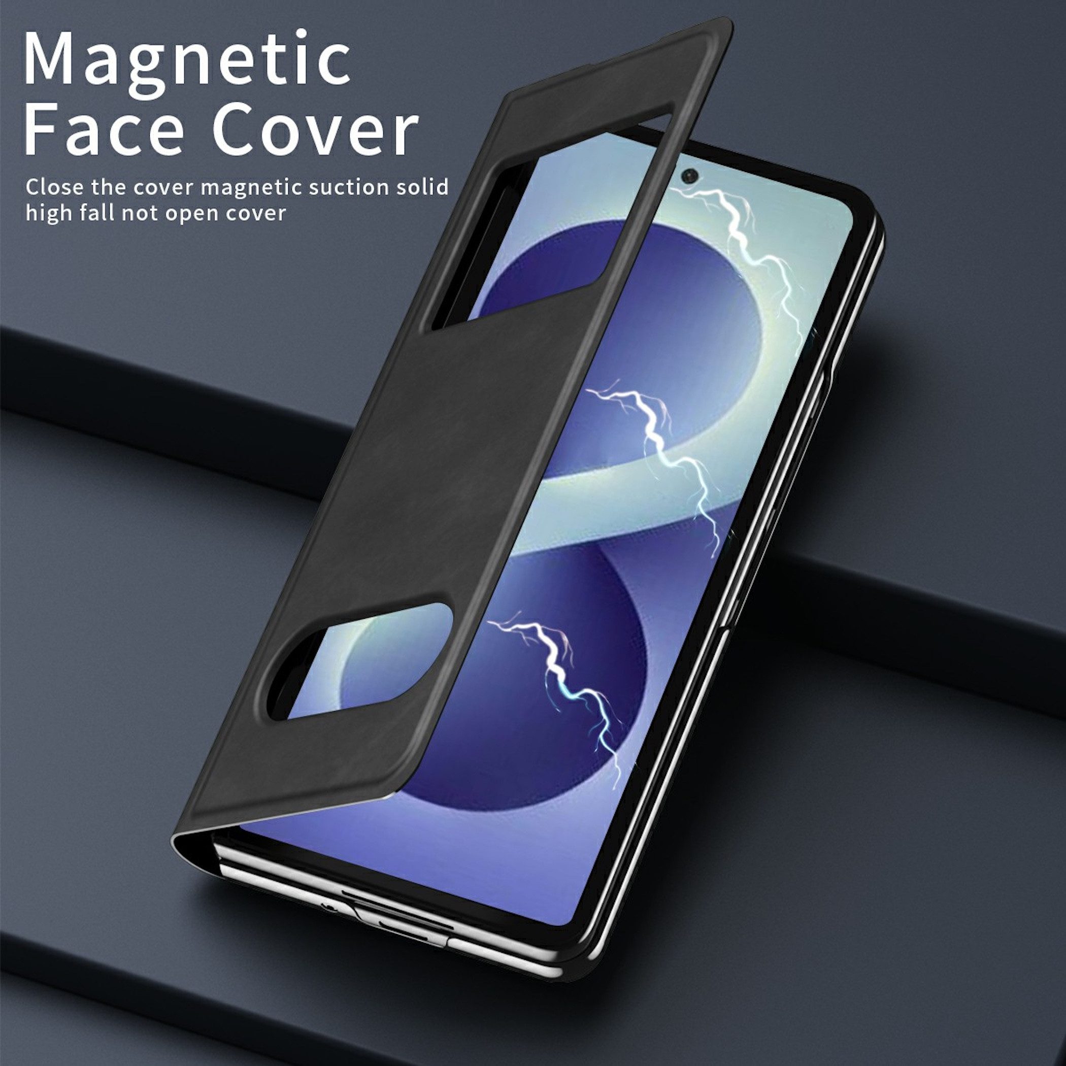 Wigento Handyhülle Klapphülle Nappa-Struktur Samsung Galaxy Z Fold8 Ultra 5G Schwarz 8,00 Zoll und 6,50 Zoll, View Window, Standfunktion – Bild 5 von 5