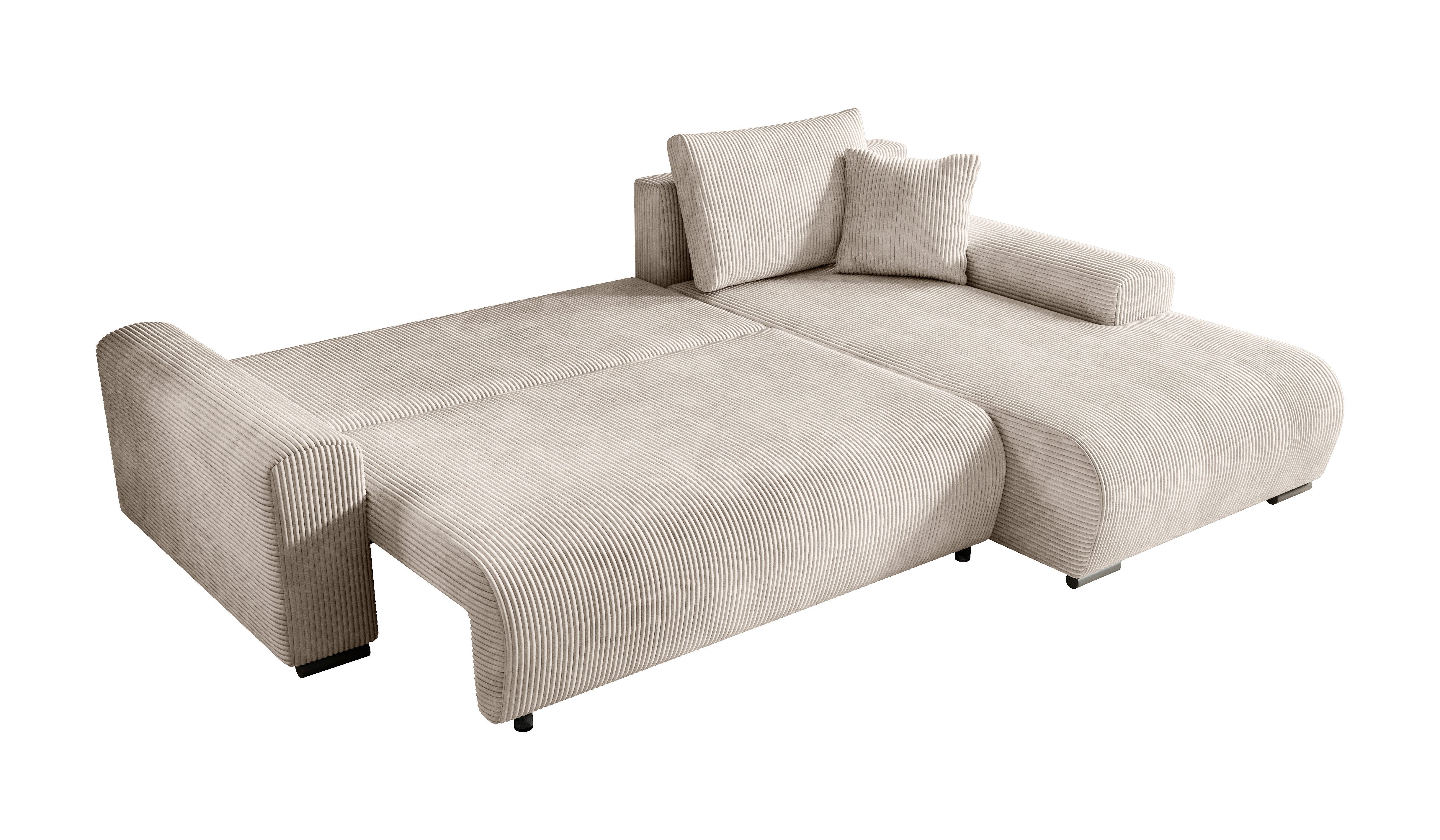 storez24 Ecksofa Ellen, mit Bettkasten und Schlaffunktion, Cordstoff, L-Form, bequem
