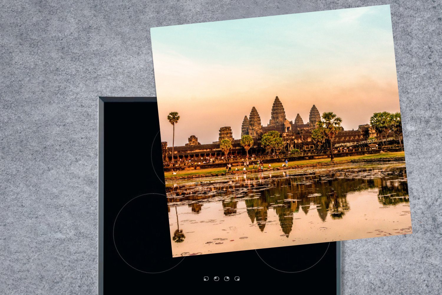Vinyl, küche Herdblende-/Abdeckplatte Angkor cm, MuchoWow Sonnenuntergang Ceranfeldabdeckung, Wat, Arbeitsplatte über für tlg), (1 78x78