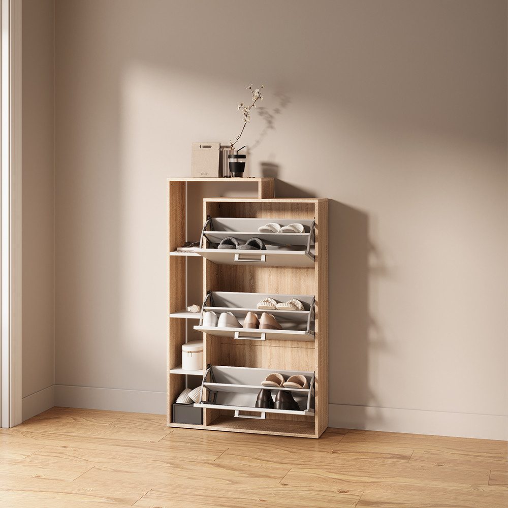 Livinity® Schuhkipper Ortello, Weiß/Sonoma/Sonoma, 80 x 128.3 cm mit 3 Fächern (1 St)