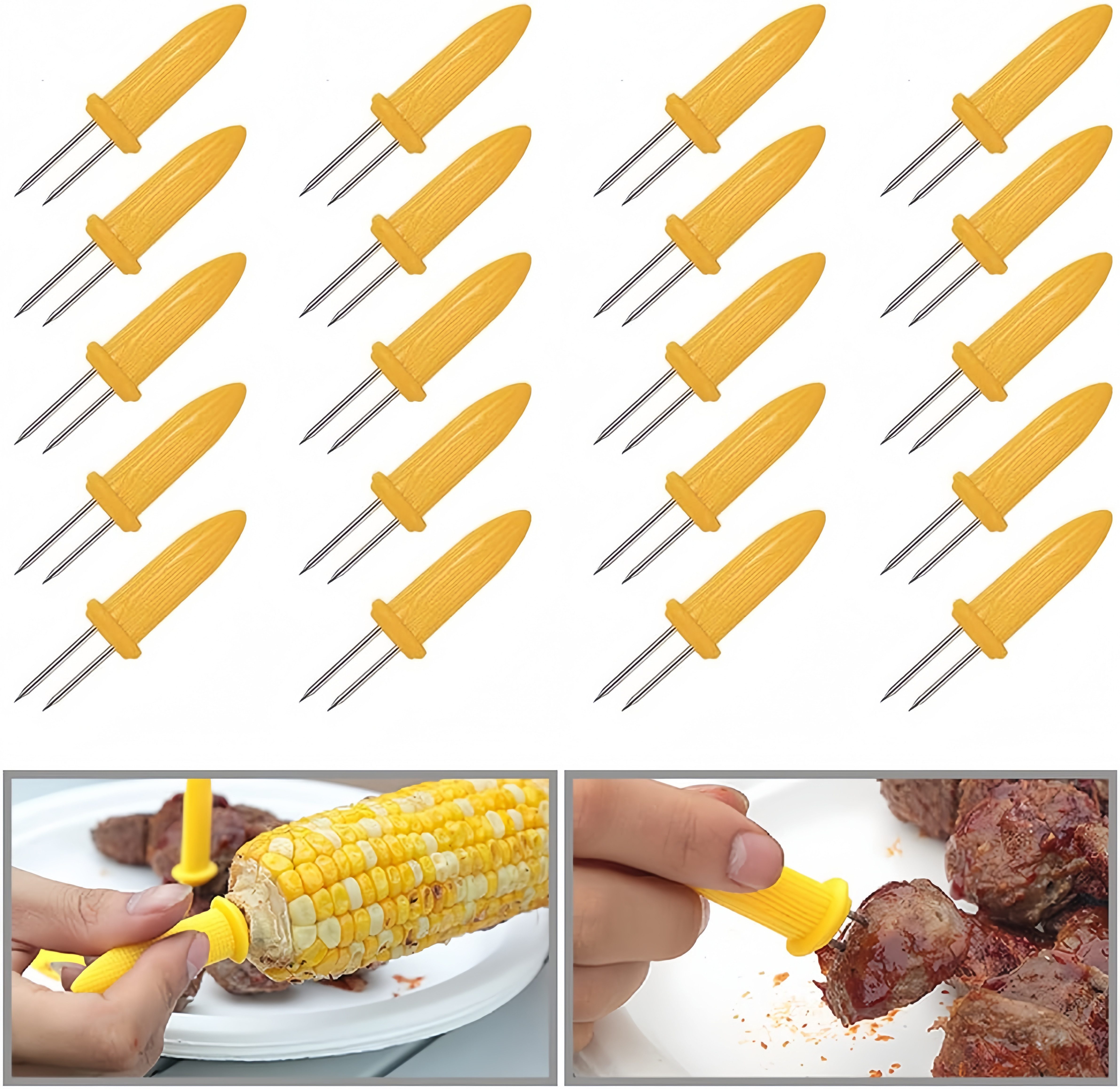FOUORTUNATE-BEE Maiskolbenhalter 20 Maiskolbenhalter aus Edelstahl – Grillspieße für Mais (20-St), BBQ-Maisgabeln, Grillzubehör für sicheren Halt beim Essen