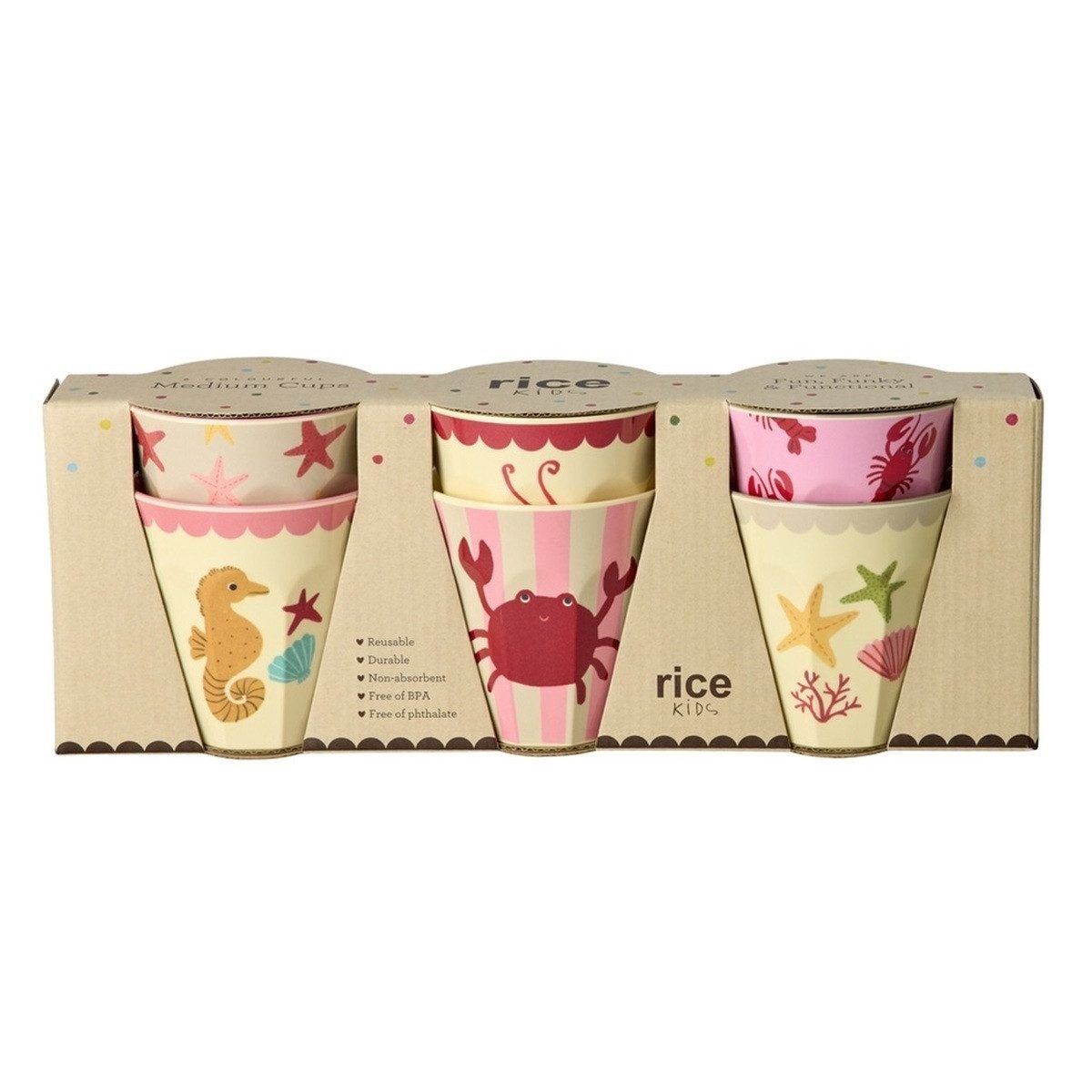 RICE A/S Kinderbecher Melamin Kinderbecher Set robust 6er Becherset farbenfrohes Design
