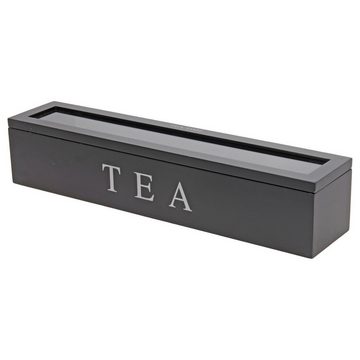 Mojawo Uhrenbox Teebox Holz Schwarz Deckel 6-Fächer mit Aufschrift TEA 43X9X9CM