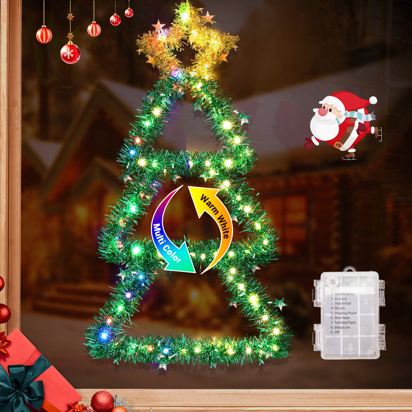 Quntis LED Dekolicht Faltbar weihnachtsstern, 50/60 LEDs weihnachtsdeko fenster, für Innen, LED wechselbar, Tageslichtweiß, Bunt, Grün, Gelb, künstlicher Weihnachtsbaum Faltbare Dekoration für Fenster/Bar/Tür