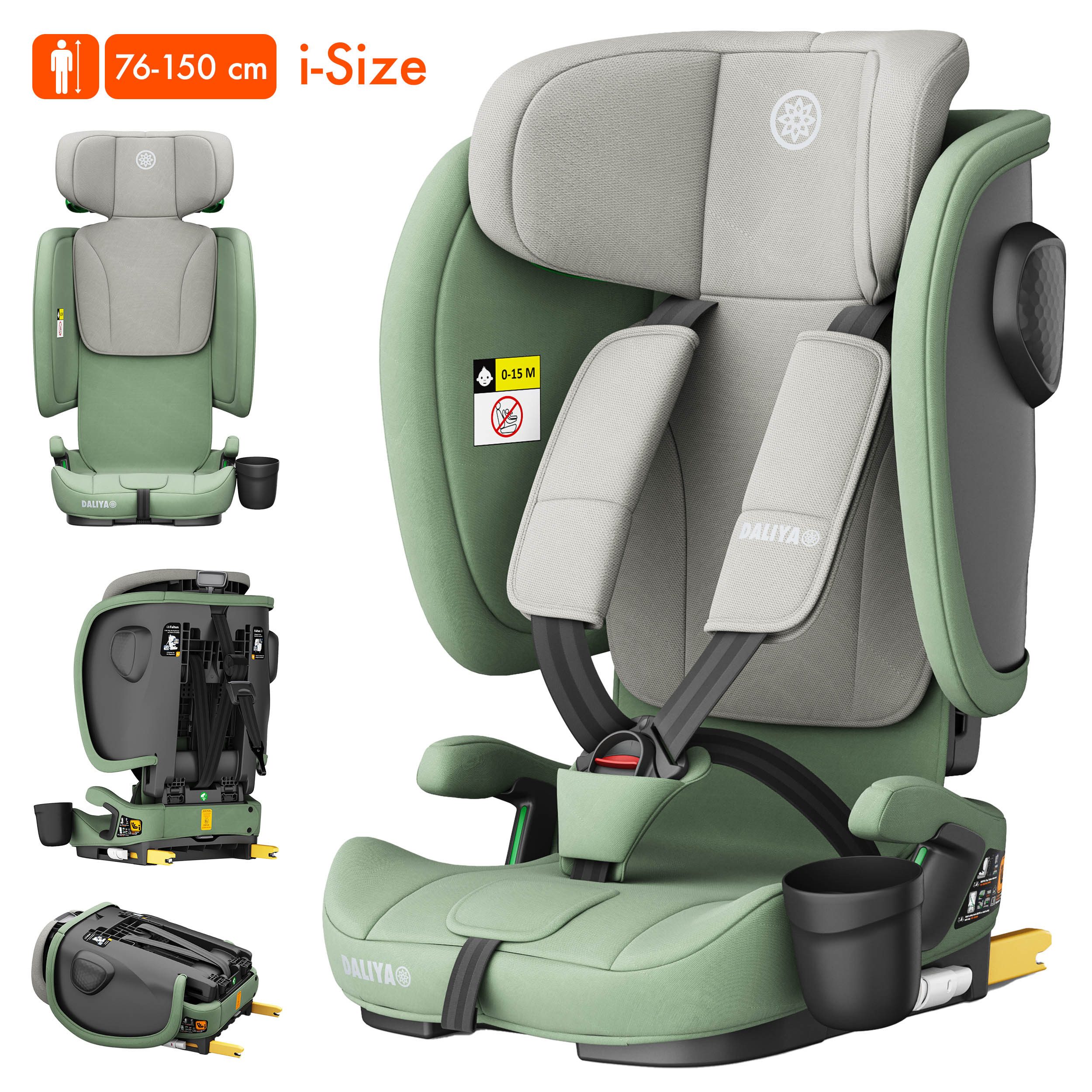 Daliya® Autokindersitz JOYMAX i-Size Auto-Kindersitz, ISOFIX, für Kinder 76-150 cm, 9-36 kg, ab: 1,5 Jahren, bis: 10 Jahre, ab: 76 cm, bis: 150 cm, (3-tlg), ISOFIX, Top Tether, faltbar, verstellbare Kopfstütze und Rückenlehne