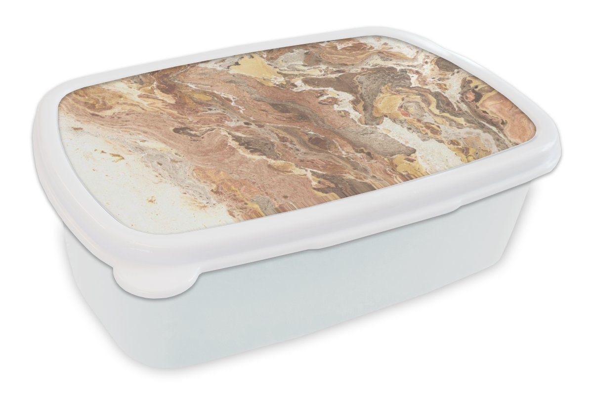 MuchoWow Lunchbox Kristalle - Gelb - Granit, Kunststoff, (2-tlg), Brotbox für Kinder und Erwachsene, Brotdose, für Jungs und Mädchen weiß