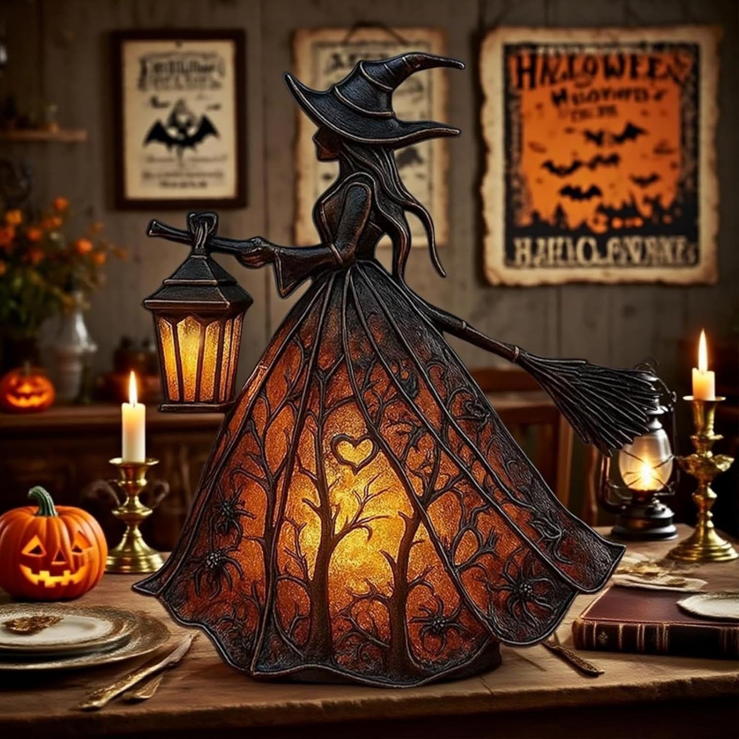 FELIXLEO Außen-Stehlampe Halloween Hexenlampe, gotische Hexenhut Nachtlampe, warmes Licht, Deko – Bild 4 von 5
